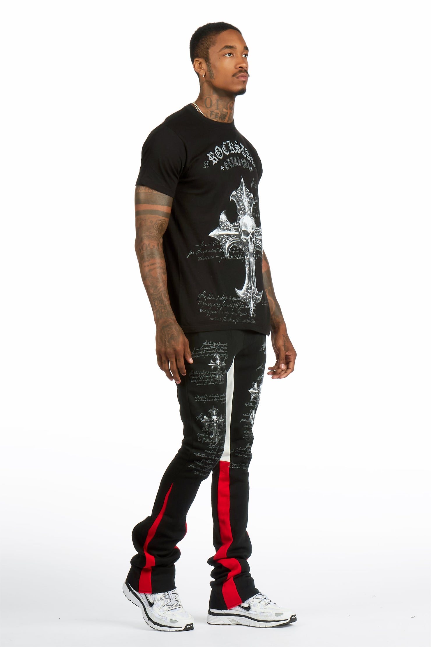 Bowman Black/Black T-shirt/Stacked Flare Track Pant Set