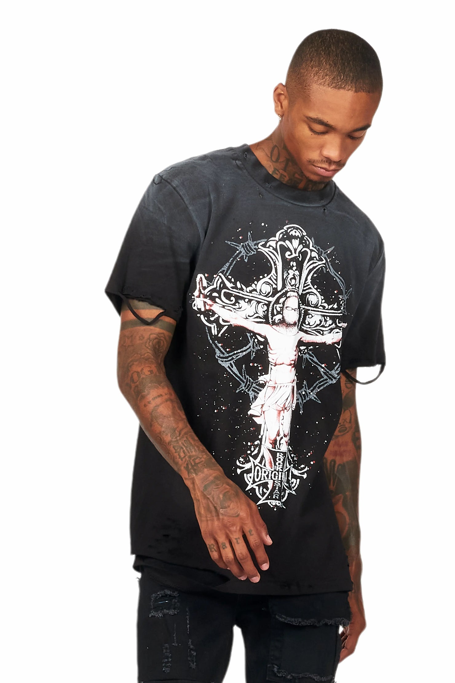 Ojas Black Graphic Oversized T-Shirt