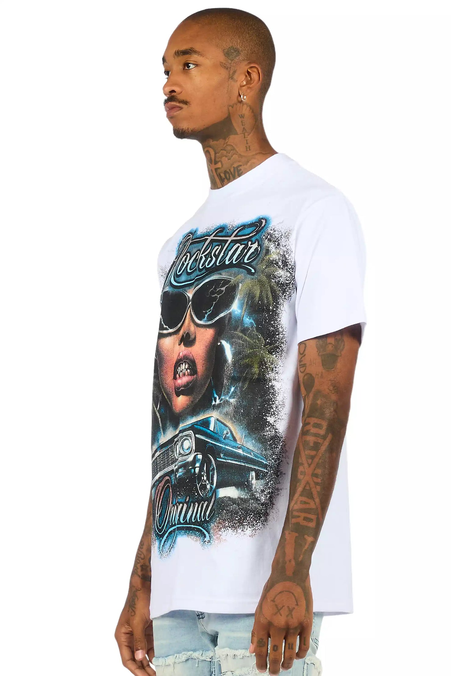 Ozair White/Multi Oversized Graphic T-Shirt