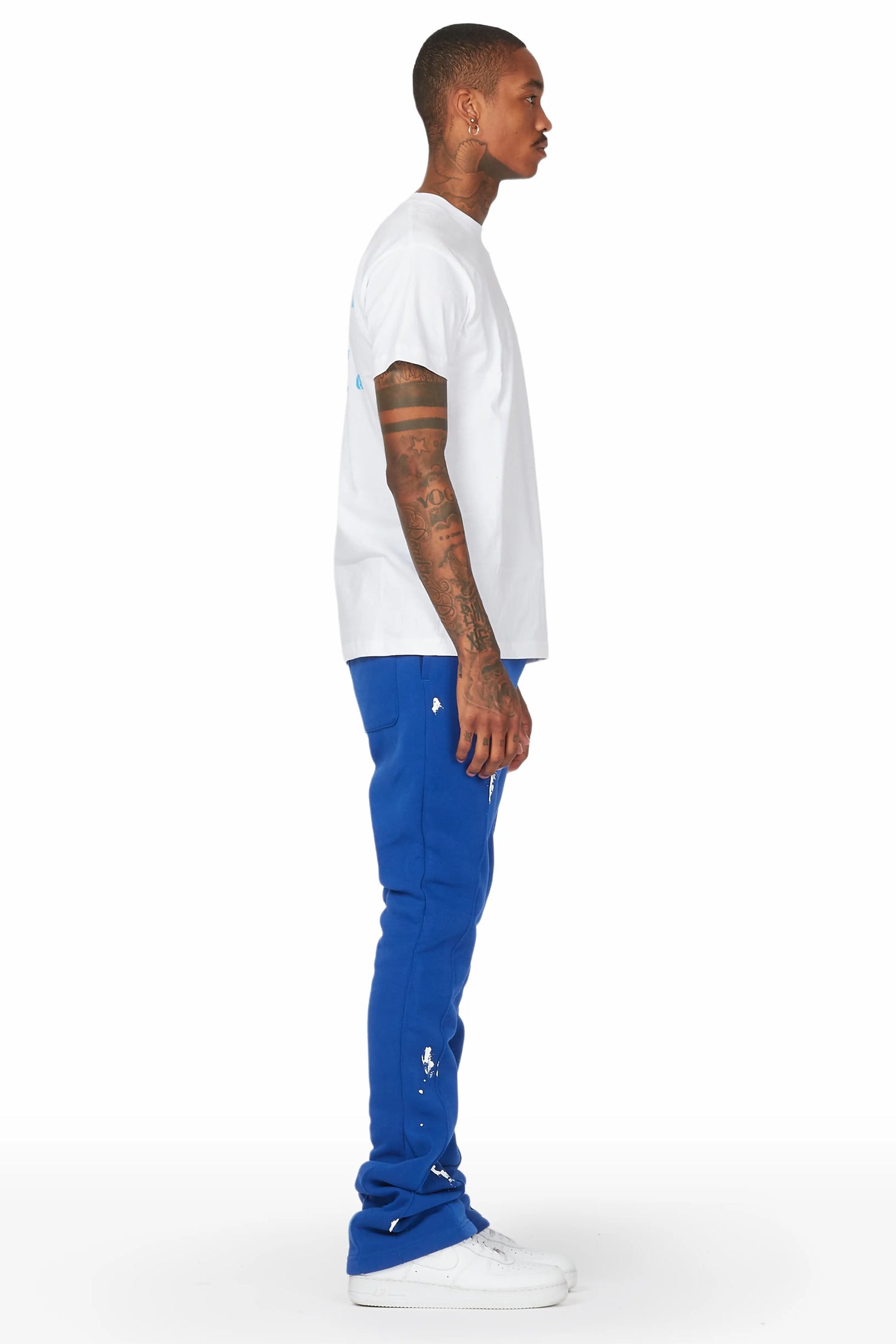 Angelo Royal Blue Patchwork Stacked Flare Pants