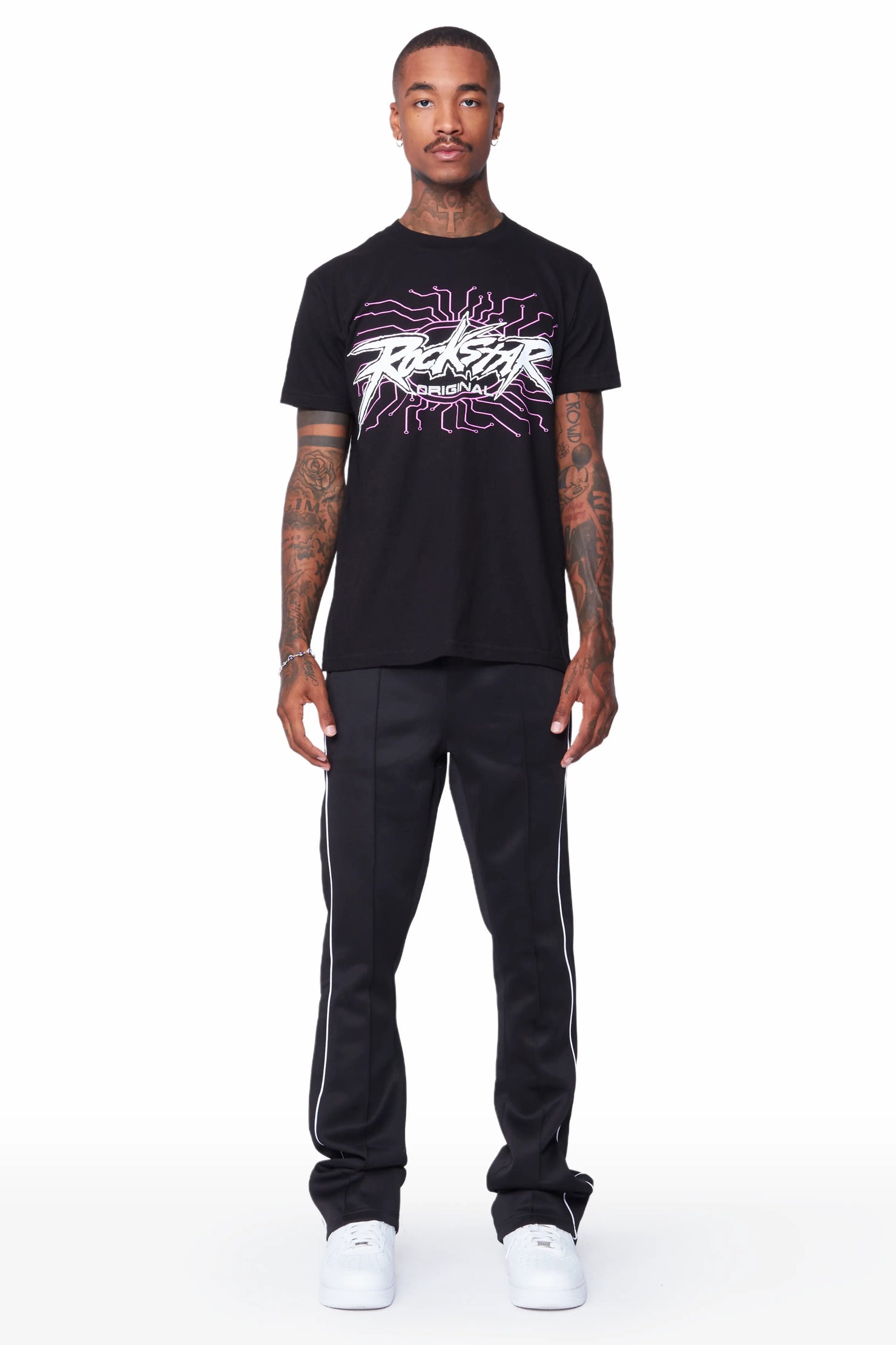 Race Black T-Shirt Stacked Flare Track Set