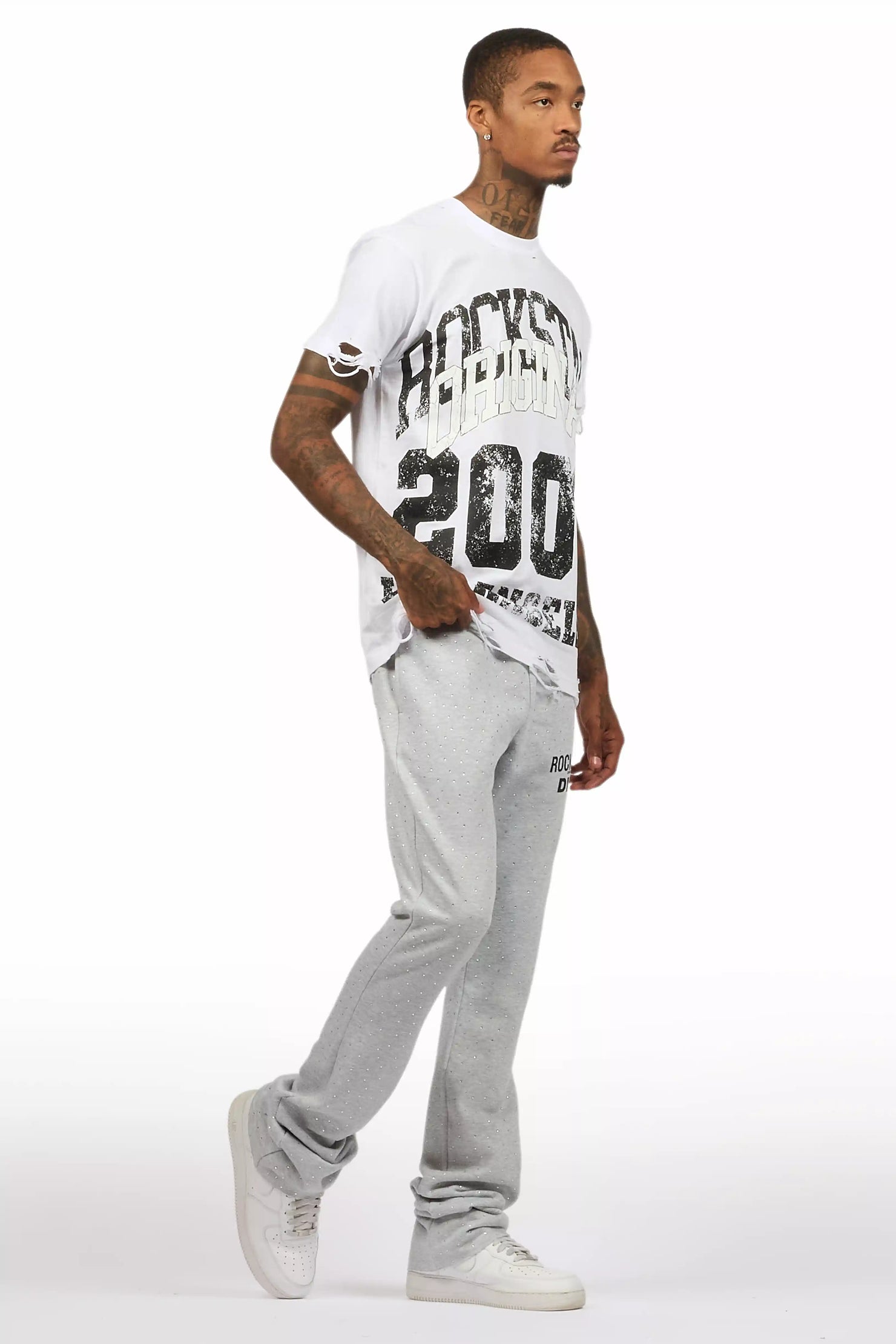 Alpine Rhinestone Heather Grey Stacked Flare Pant