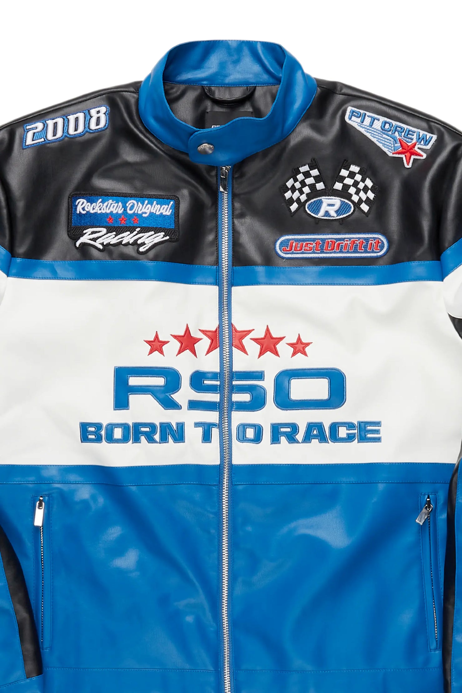 Balint Black/Blue Leather Moto Jacket