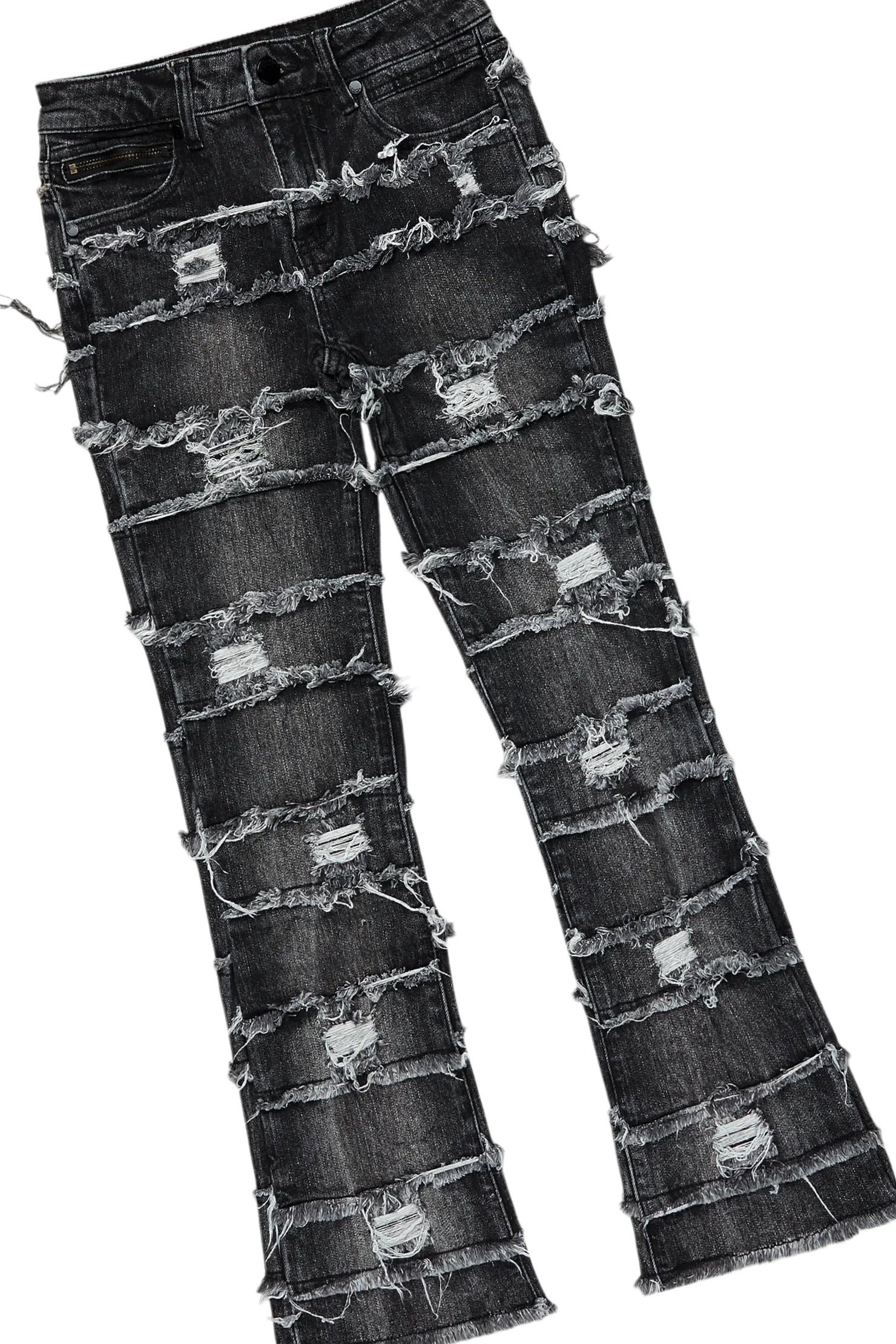 Boys Gonave Vintage Black Hoodie/Stacked Flare Jean Set