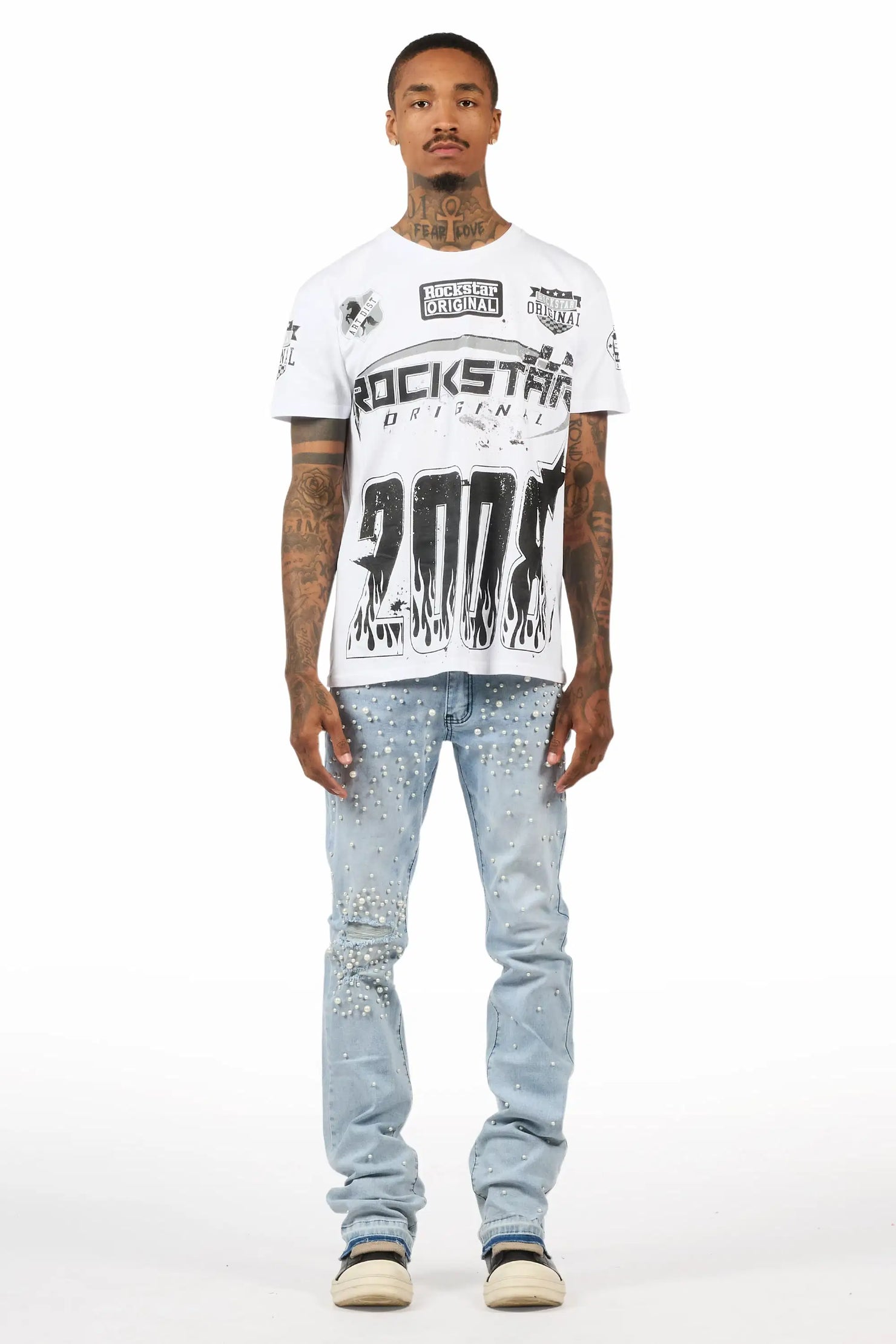 Ziv Pearl Light Blue Stacked Flare Jean