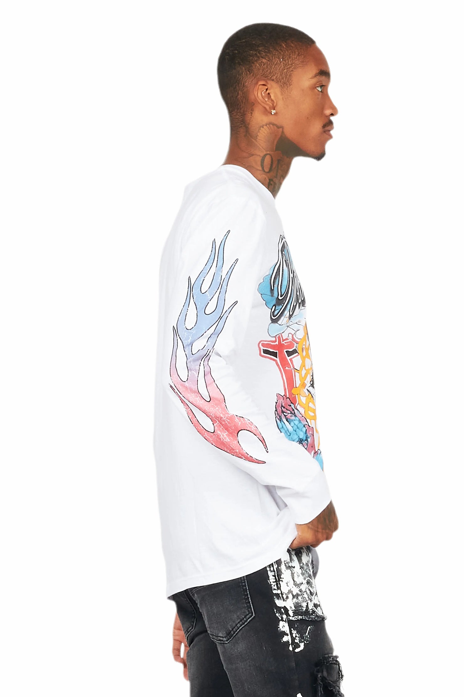 Tadashi White Long Sleeve Graphic T-Shirt