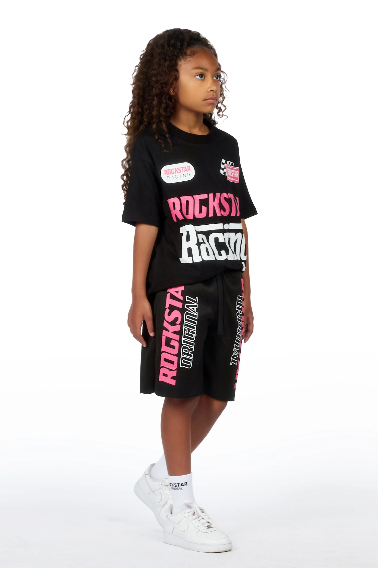 Girls Tarie Black Oversized T-Shirt Short Set
