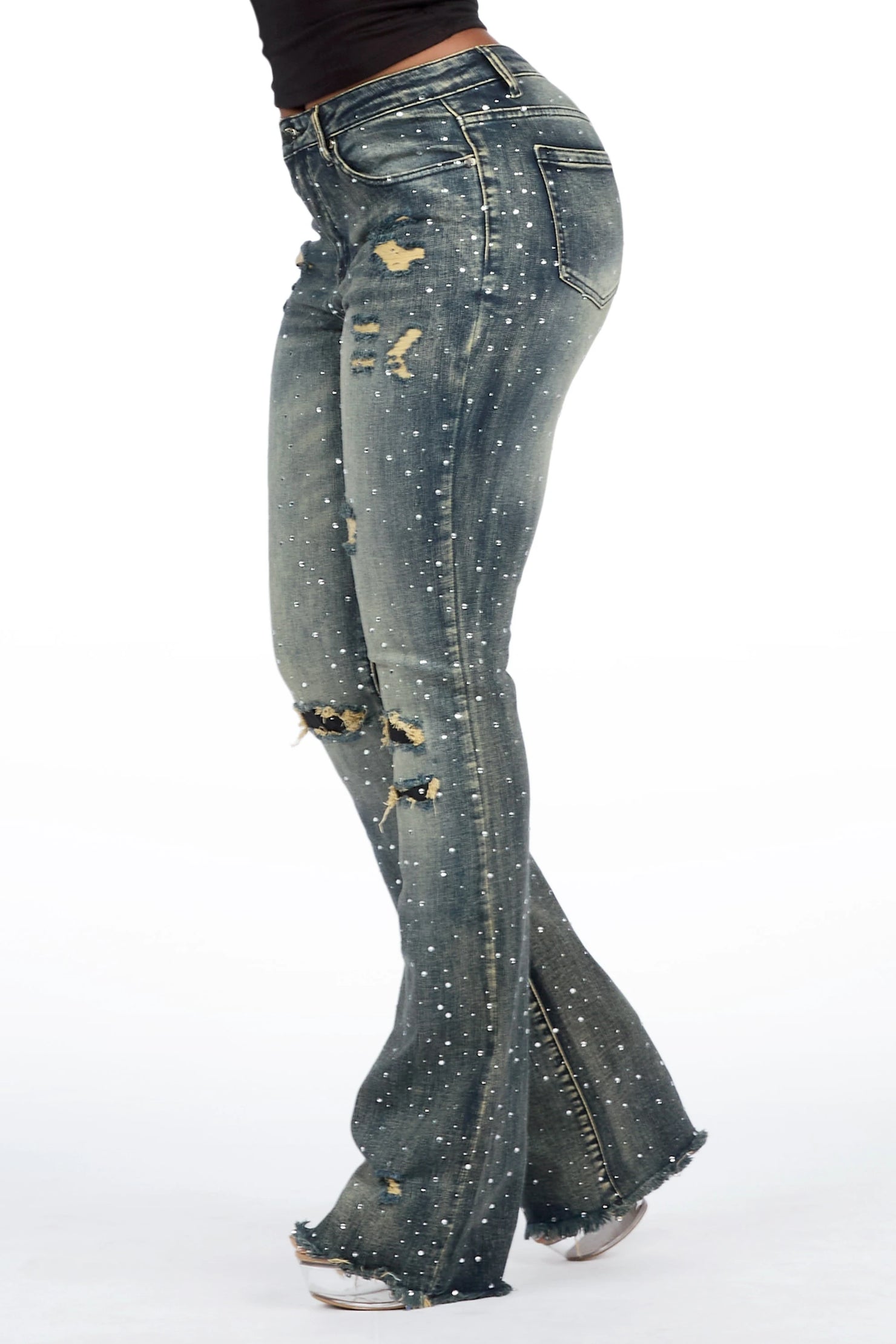 Kelle Tint Wash Rhinestone Stacked Jean