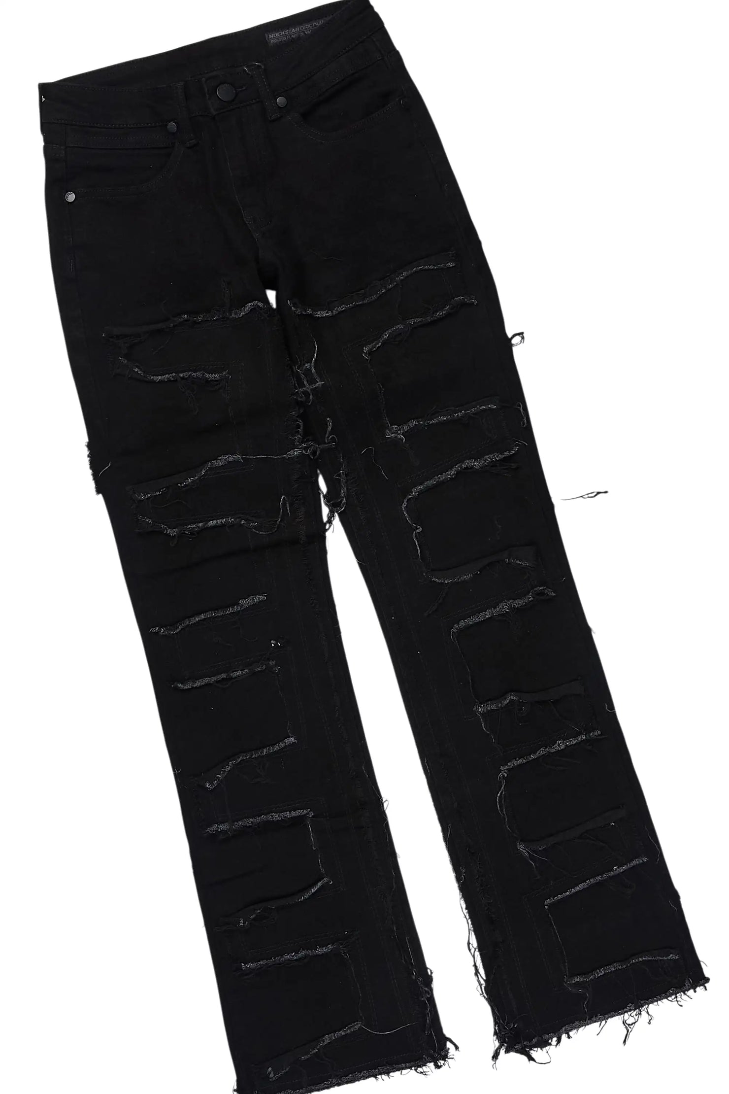 Boys Amina Black Hoodie & Shake Black Stacked Jean Set