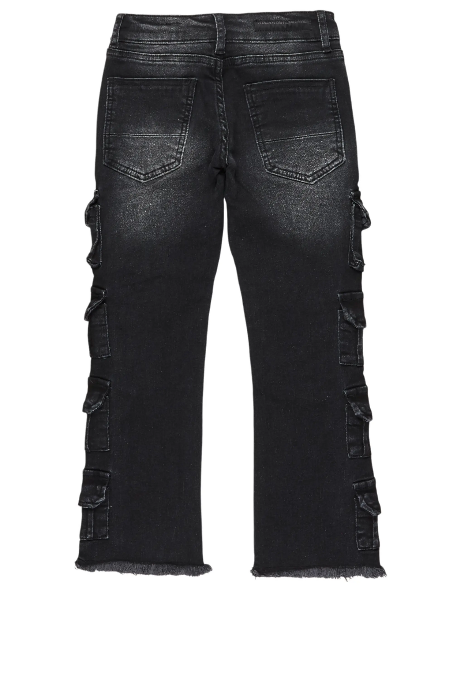 Boys Valery Black Stacked Flared Cargo Jean