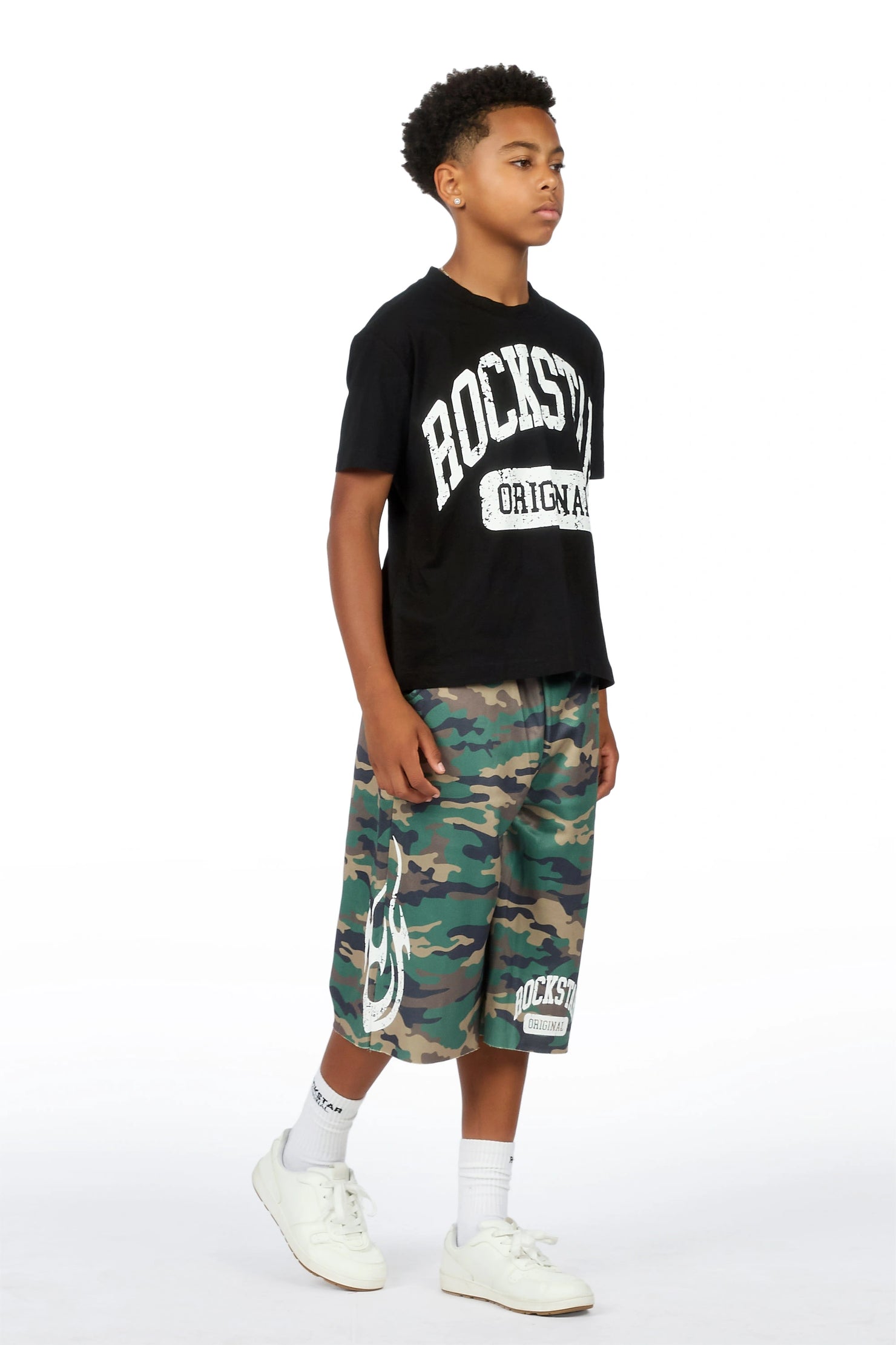 Boys Member Black Camo Oversized T-Shirt/Short Set