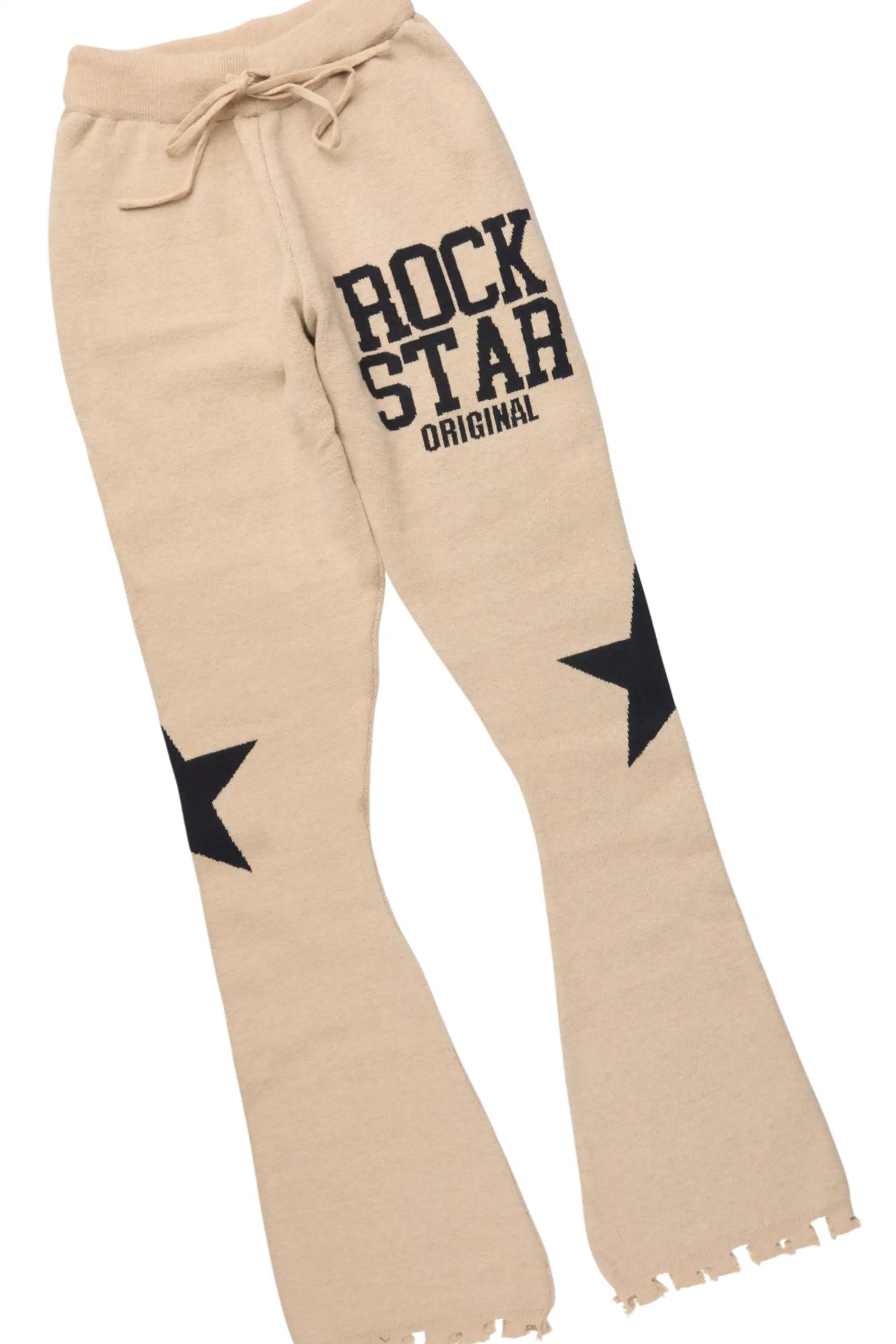 Outlaw Beige Hoodie Stacked Flare Knitted Set