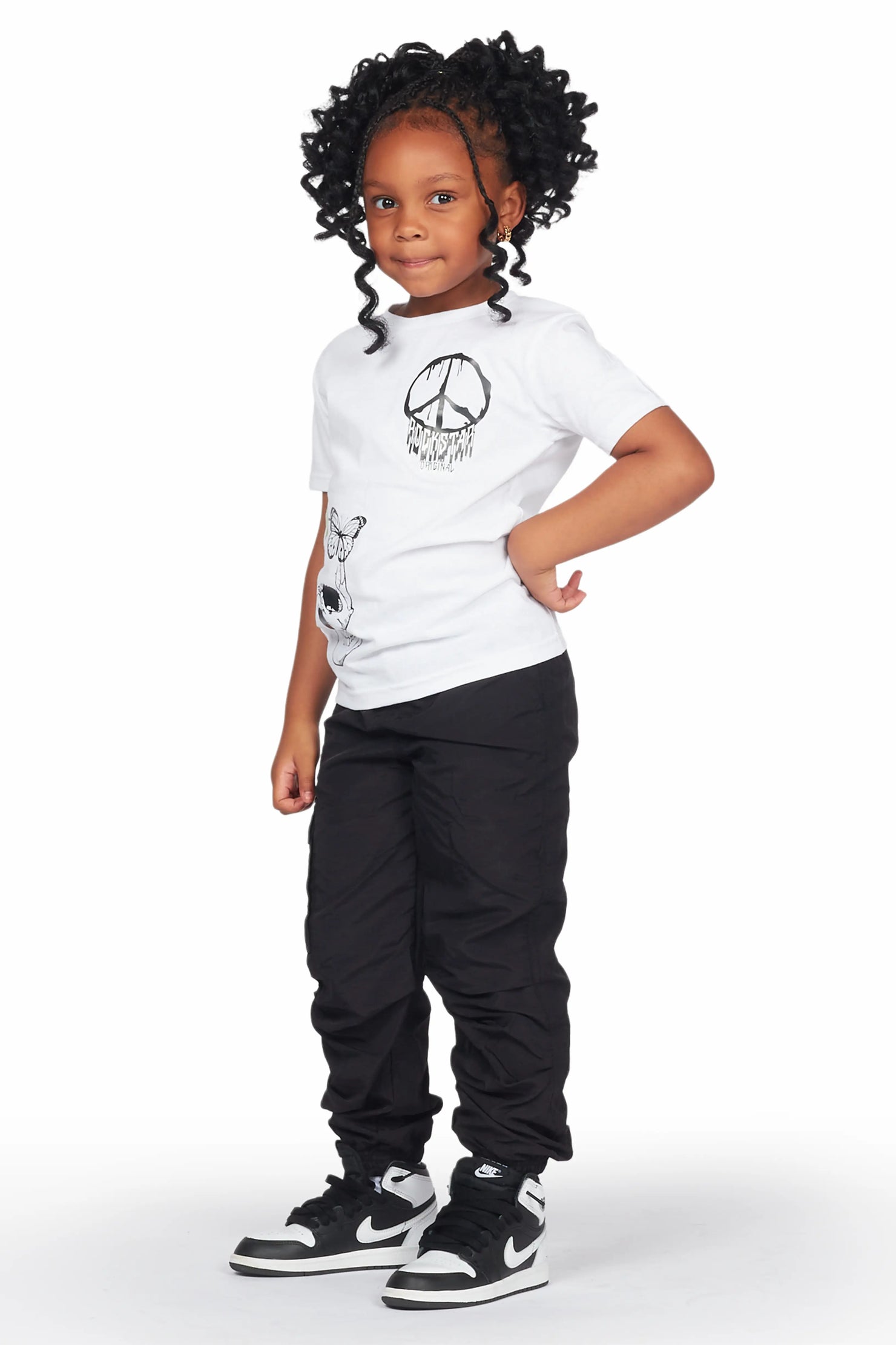 Girls Paki White/Black T-Shirt Cargo Jogger Set