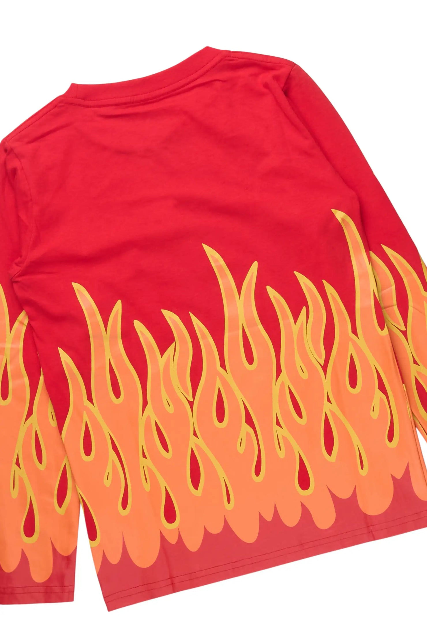 Boys Roeland Red Long Sleeve T-Shirt & Laban Tint Bleach Stacked Flare Jean Set