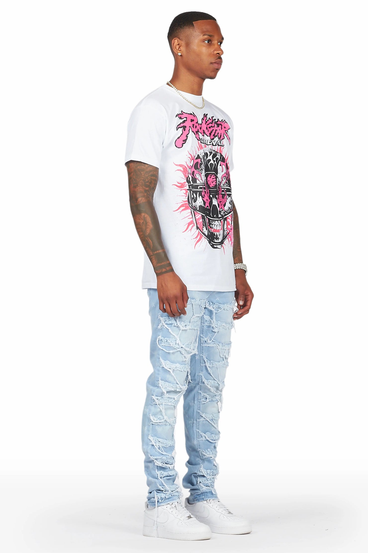 Pasha Light Blue Slim Fit Frayed Jean