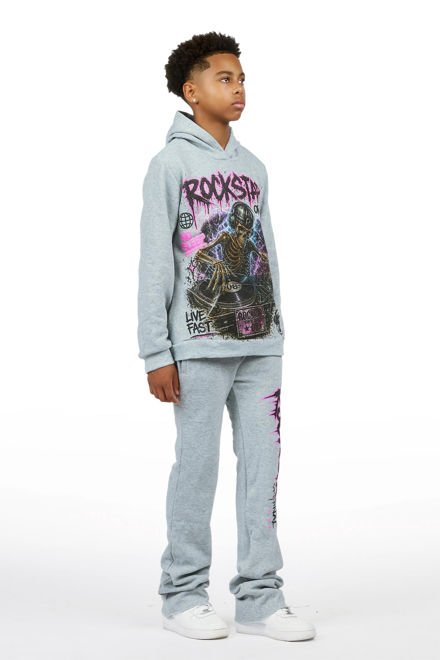 Boys Lance Heather Grey Stacked Hoodie Track Set