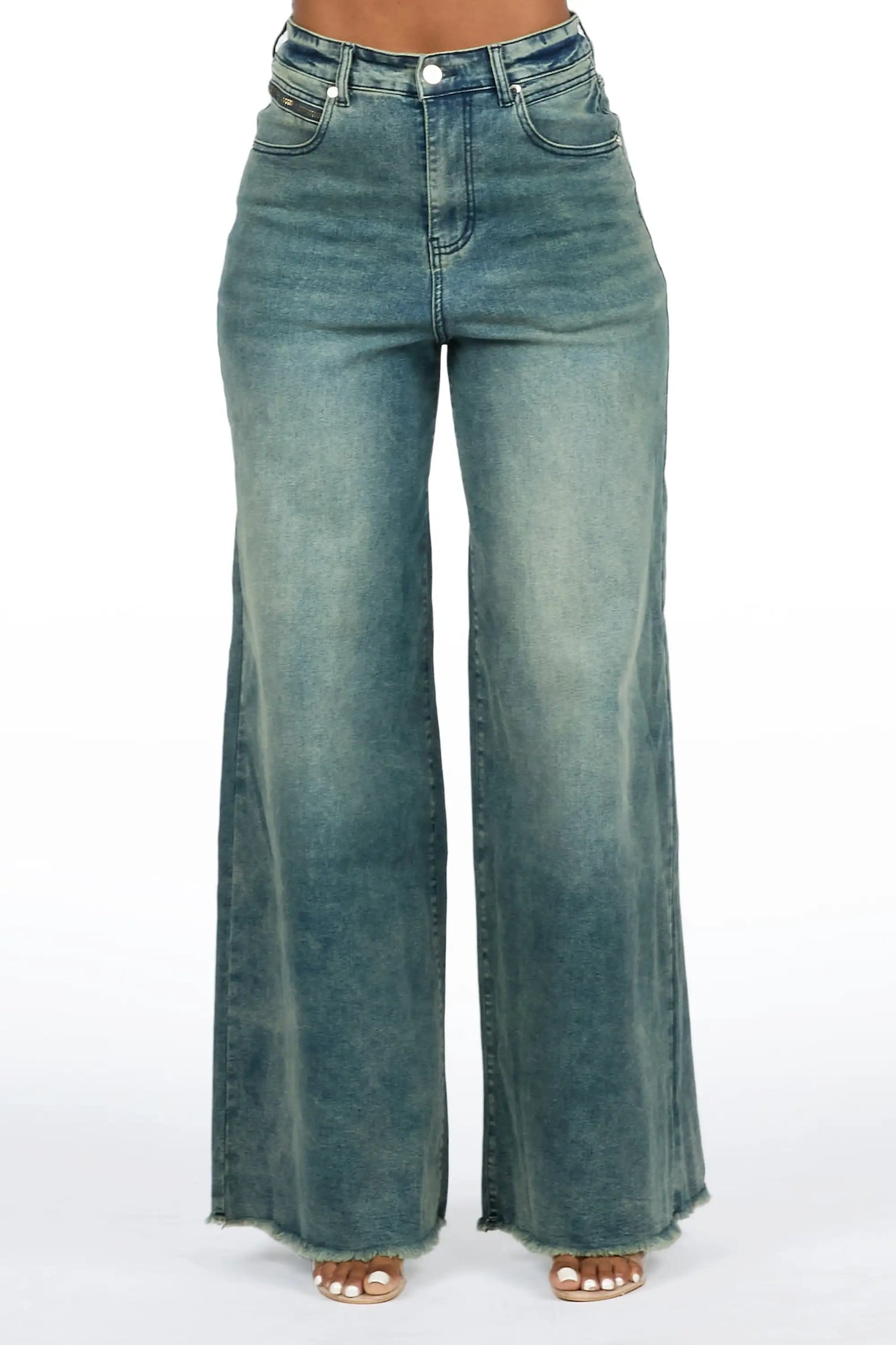 Cegaria Tint Wash High Rise Elastic Back Stretch Baggy Jean