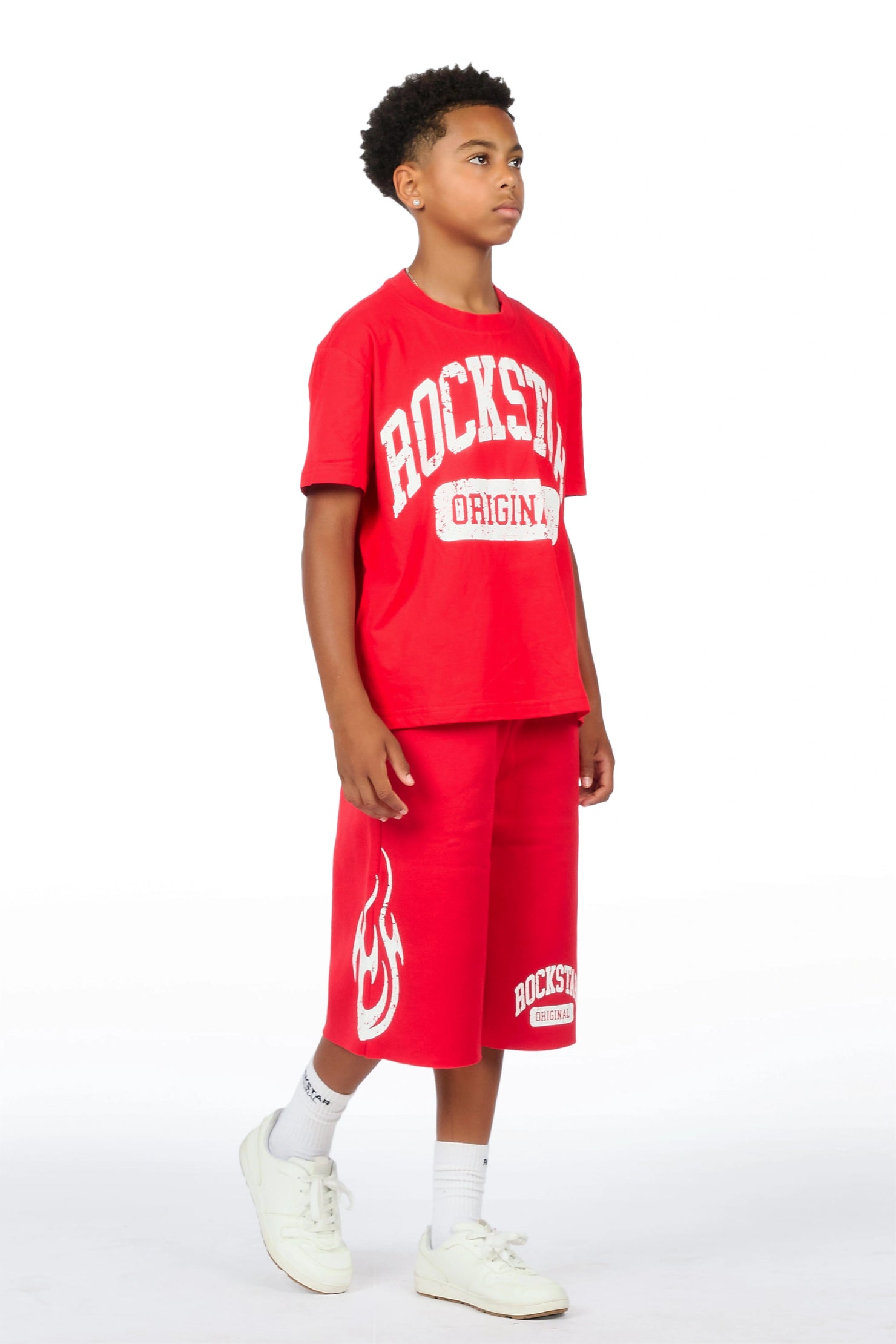 Boys Member Red Oversized T-Shirt/Short Set