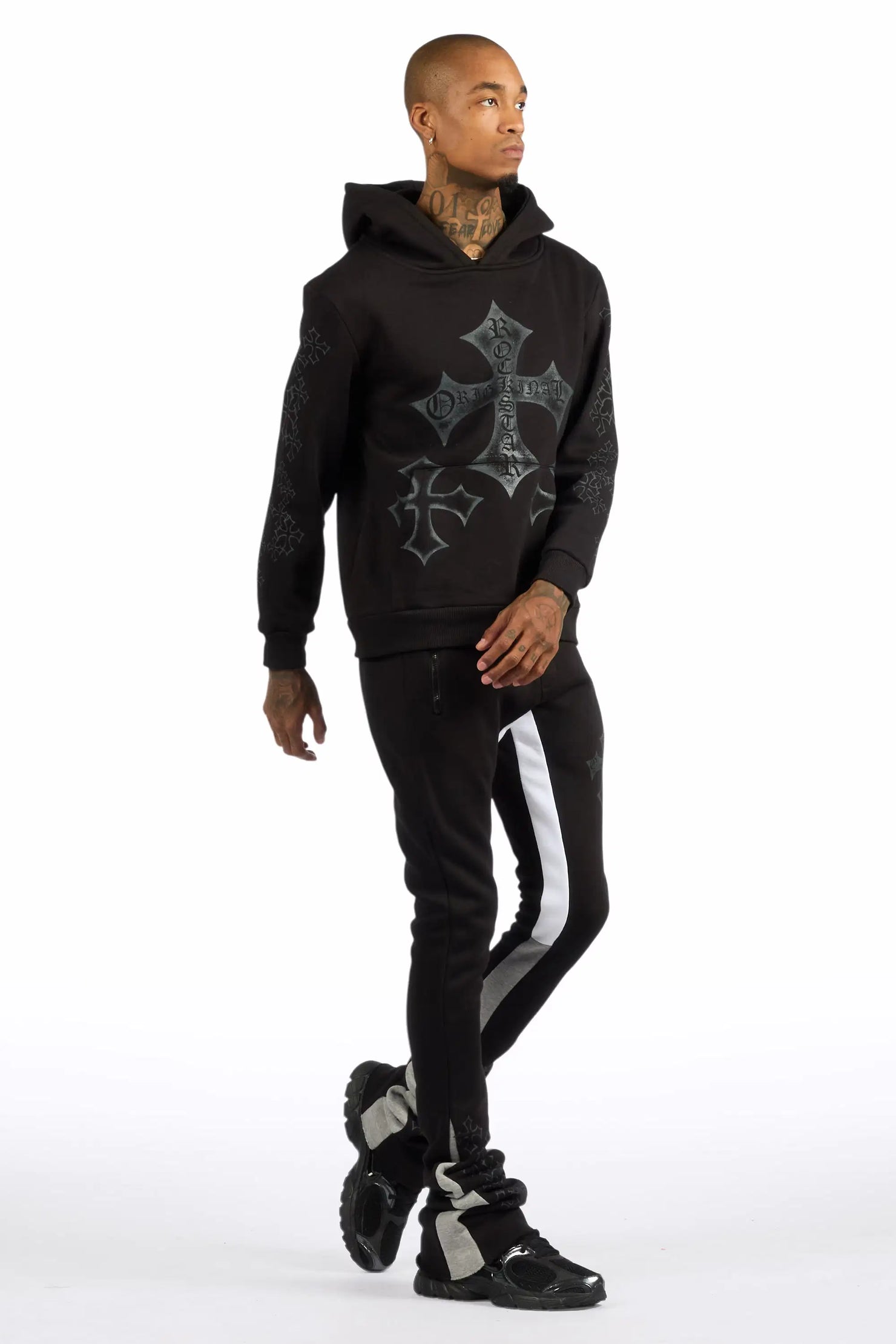 Marzion Black/Grey Hoodie/Stacked Flare Track Set