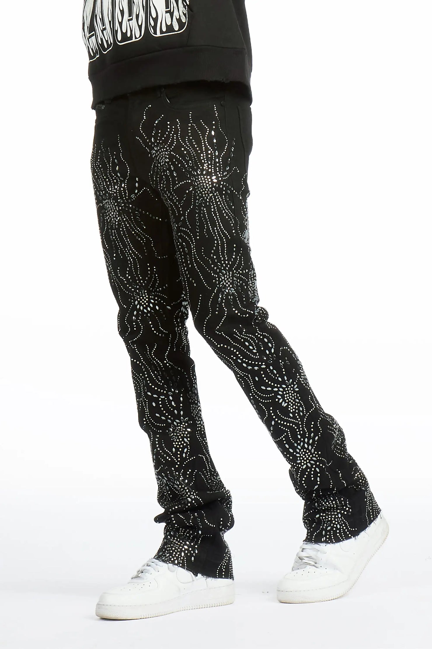 Izai Black Rhinestone Stacked Fit Jean