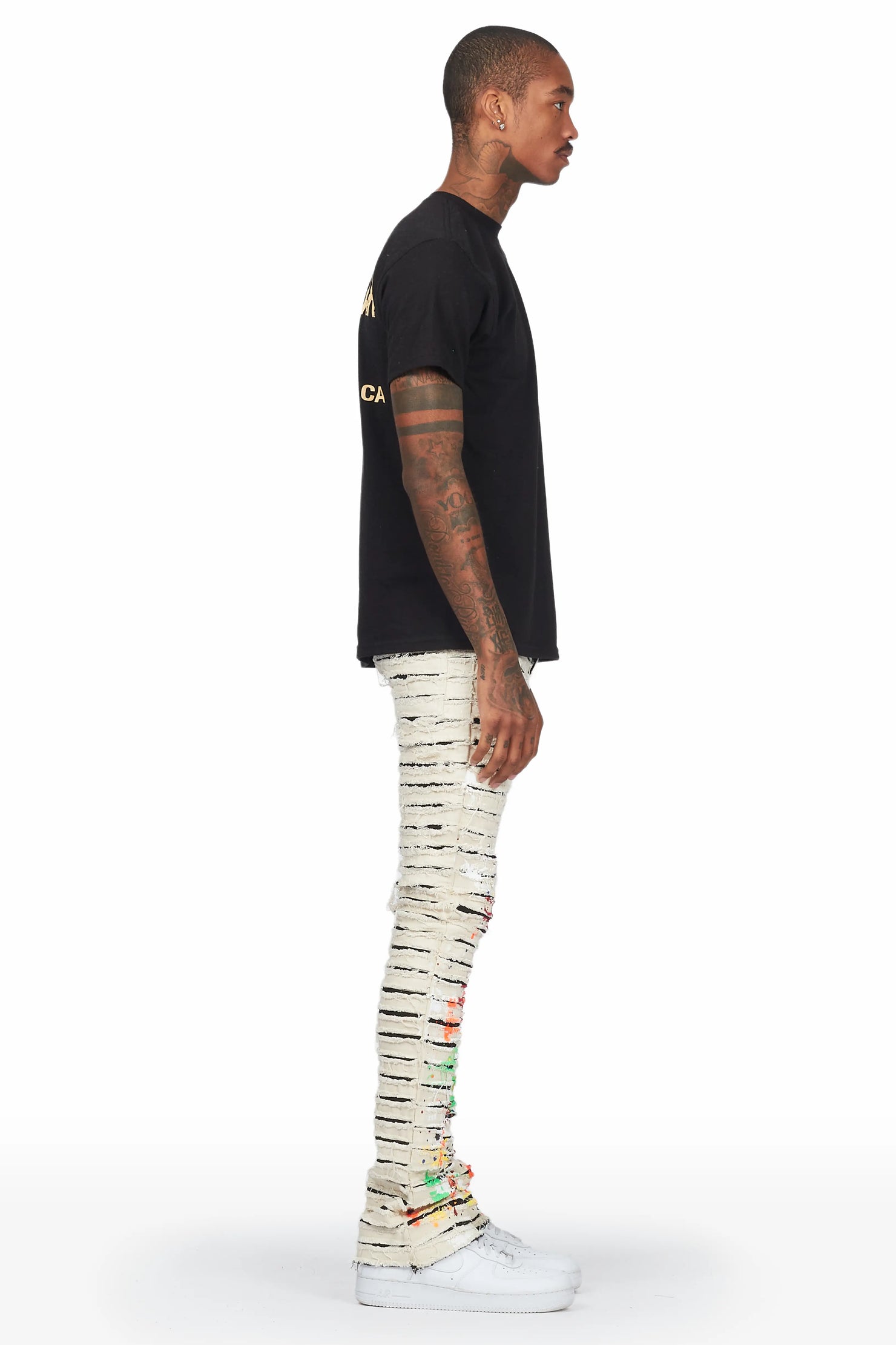 Naman Beige Painter Stacked Flare Jean