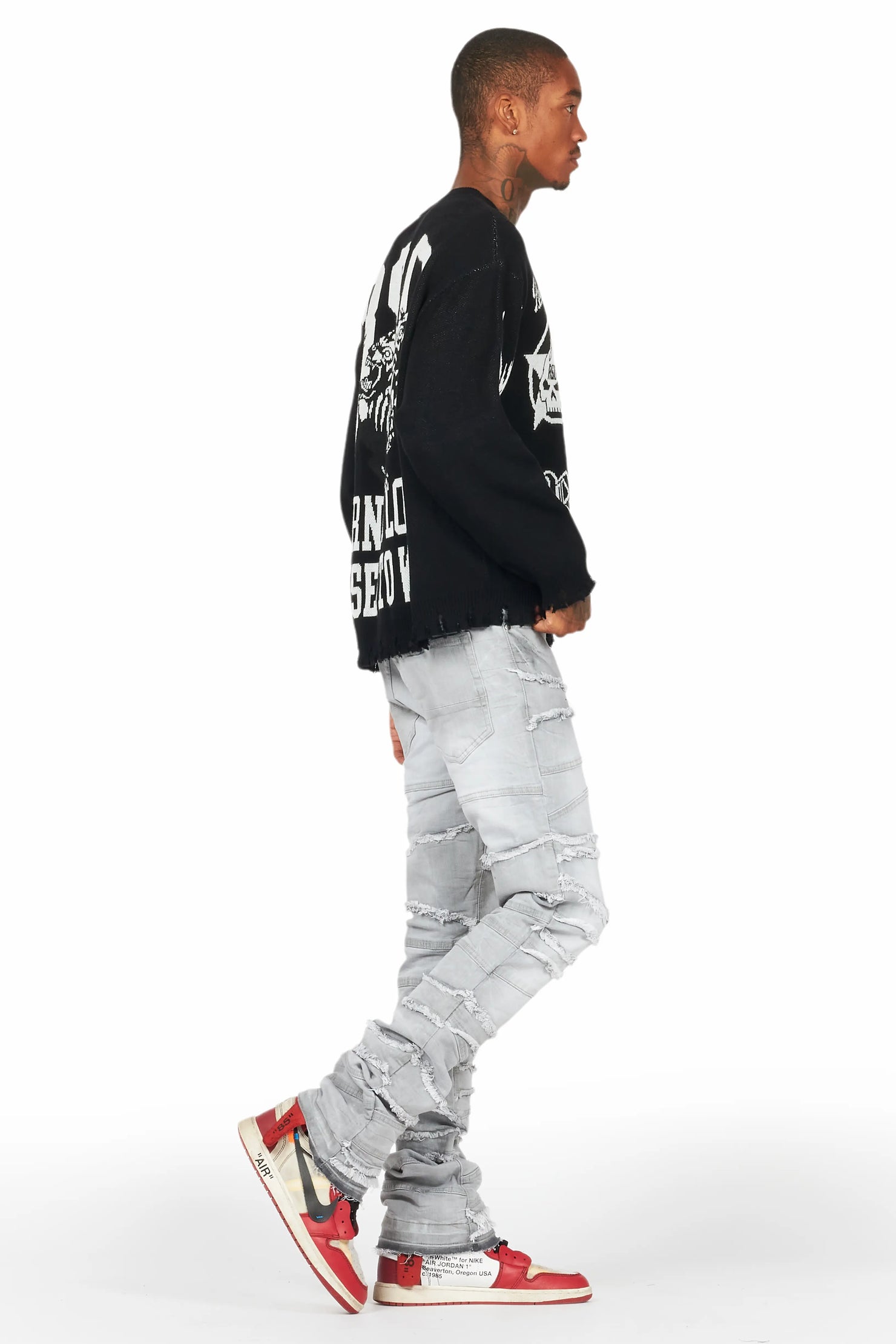 Franko Light Grey Stacked Flare Jean