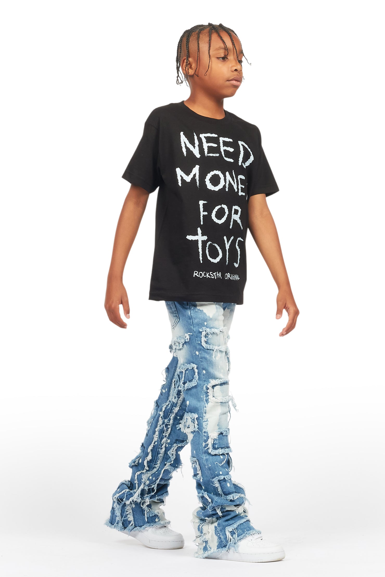 Boys Laban Light Blue Bleach Slim Stacked Flare Jean