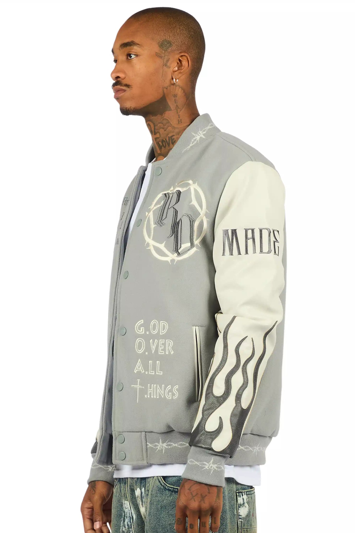 Caelus Grey Varsity Jacket
