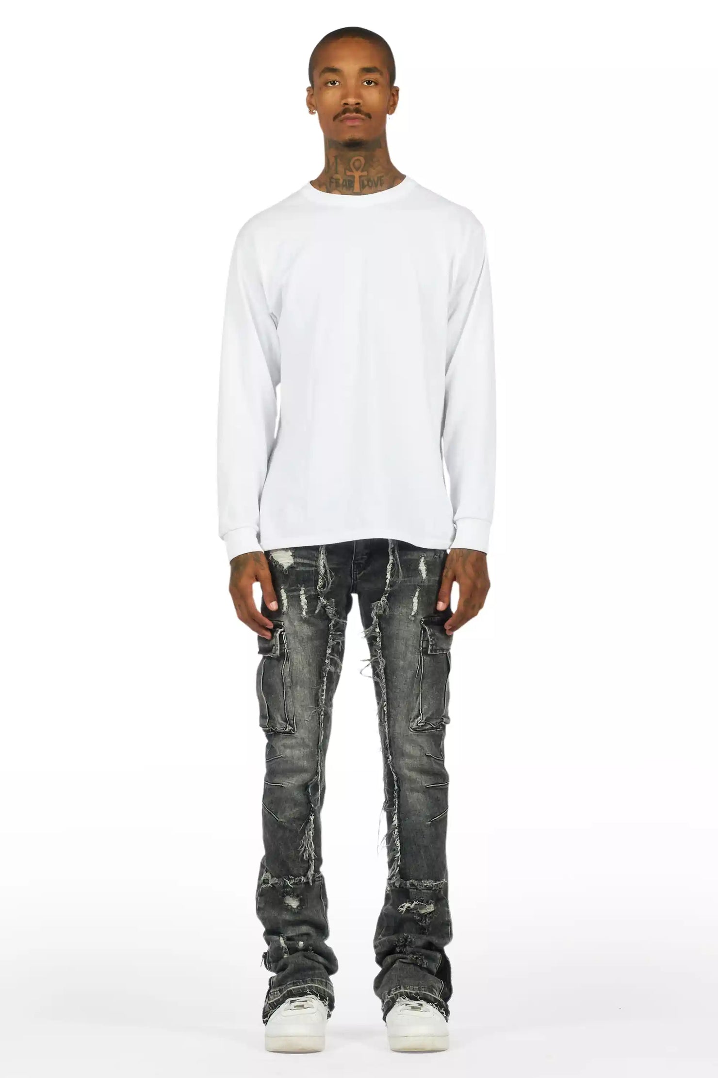 Aftermath Dark Grey Stacked Flare Jean