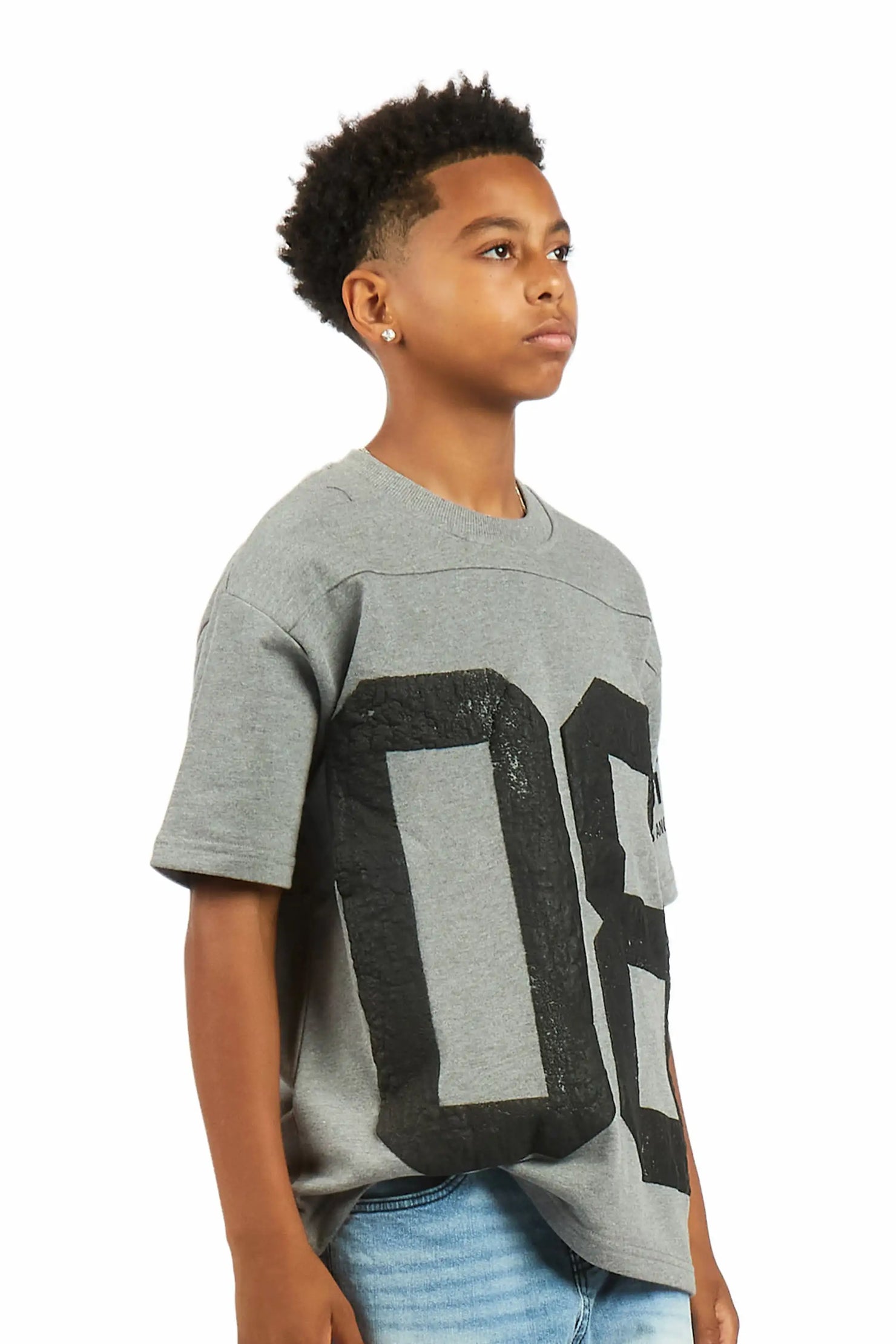 Boys Outline Heather Grey French Terry T-Shirt