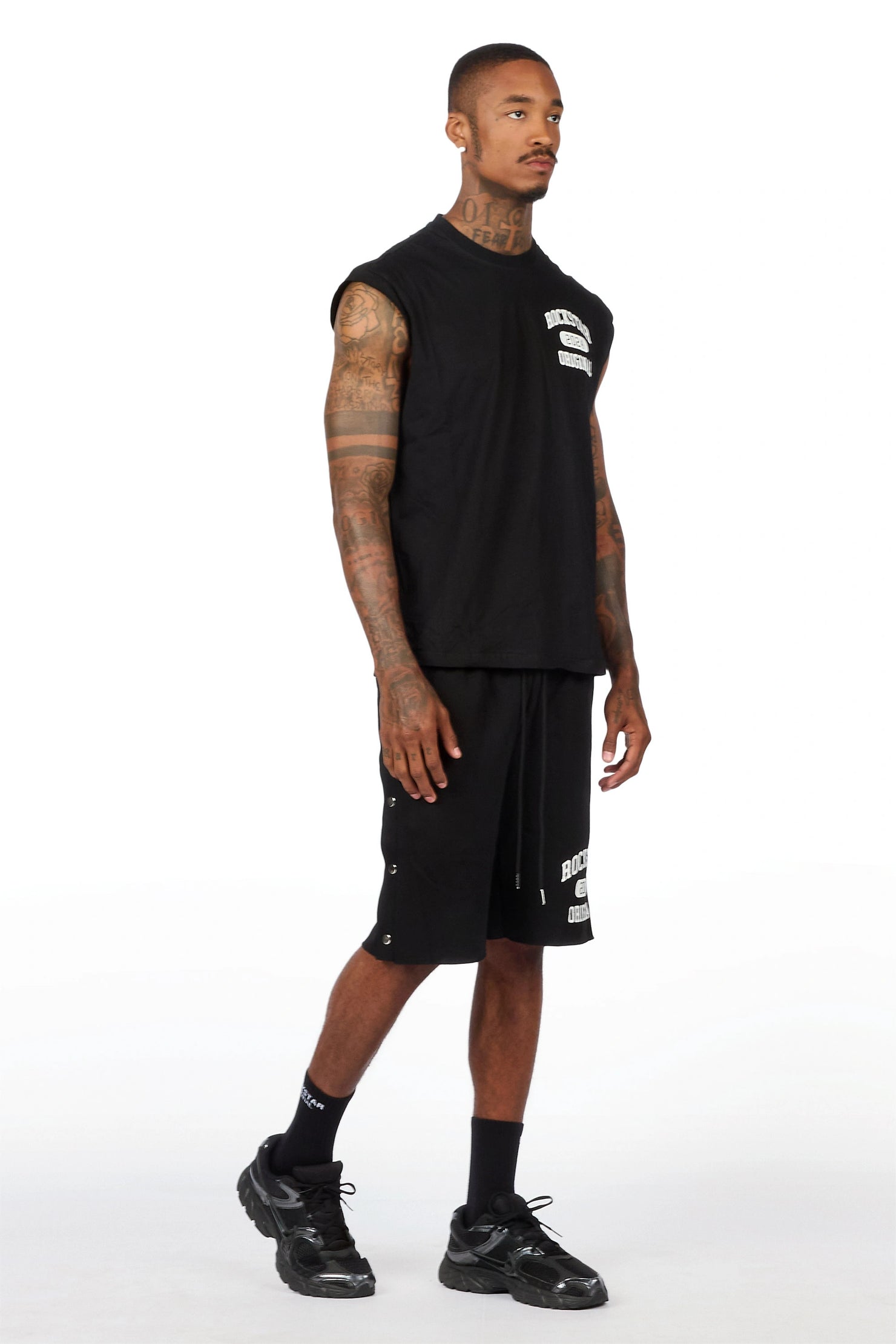 Lex Black Cut Sleeve T-Shirt/Short Set