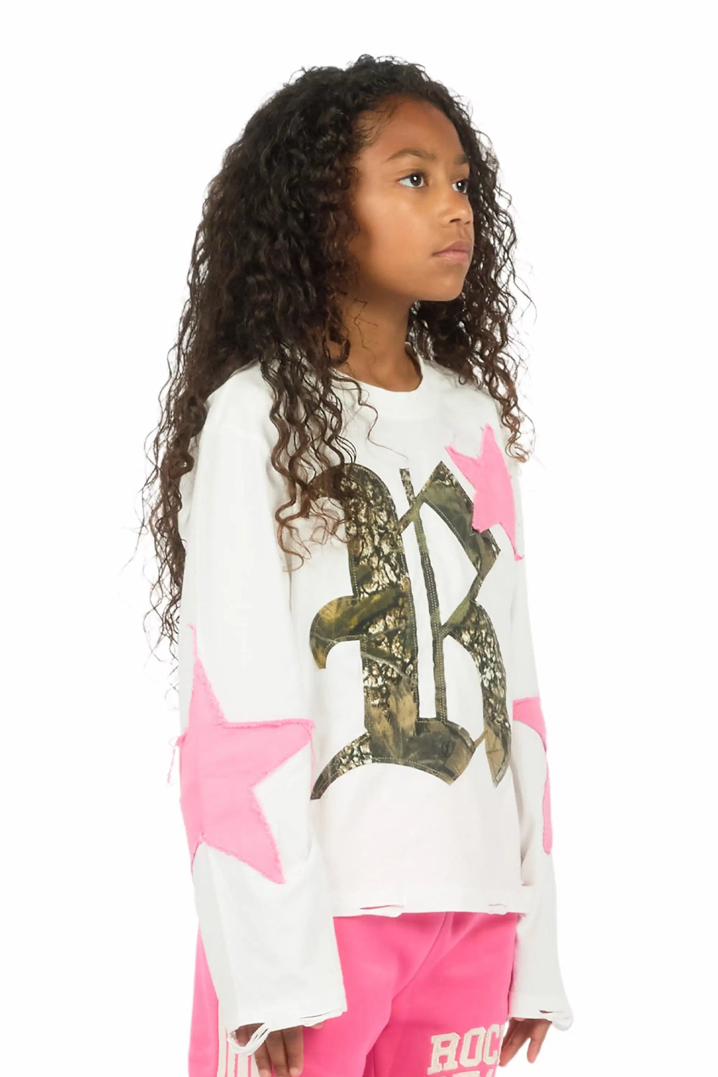 Girls Delgera White/Pink L/S T-Shirt