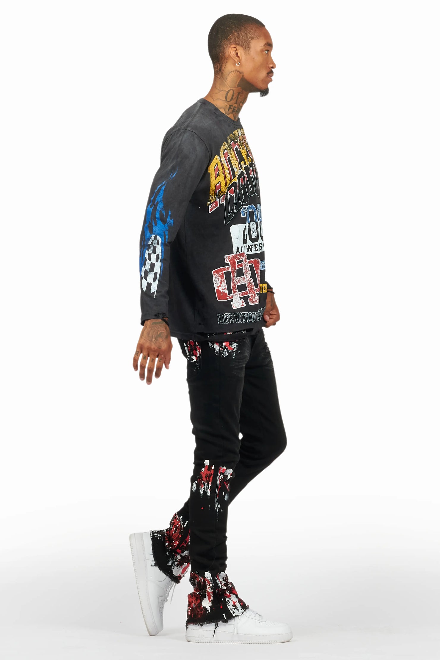 Kodak Black/Red Painter Stacked Flare Jean