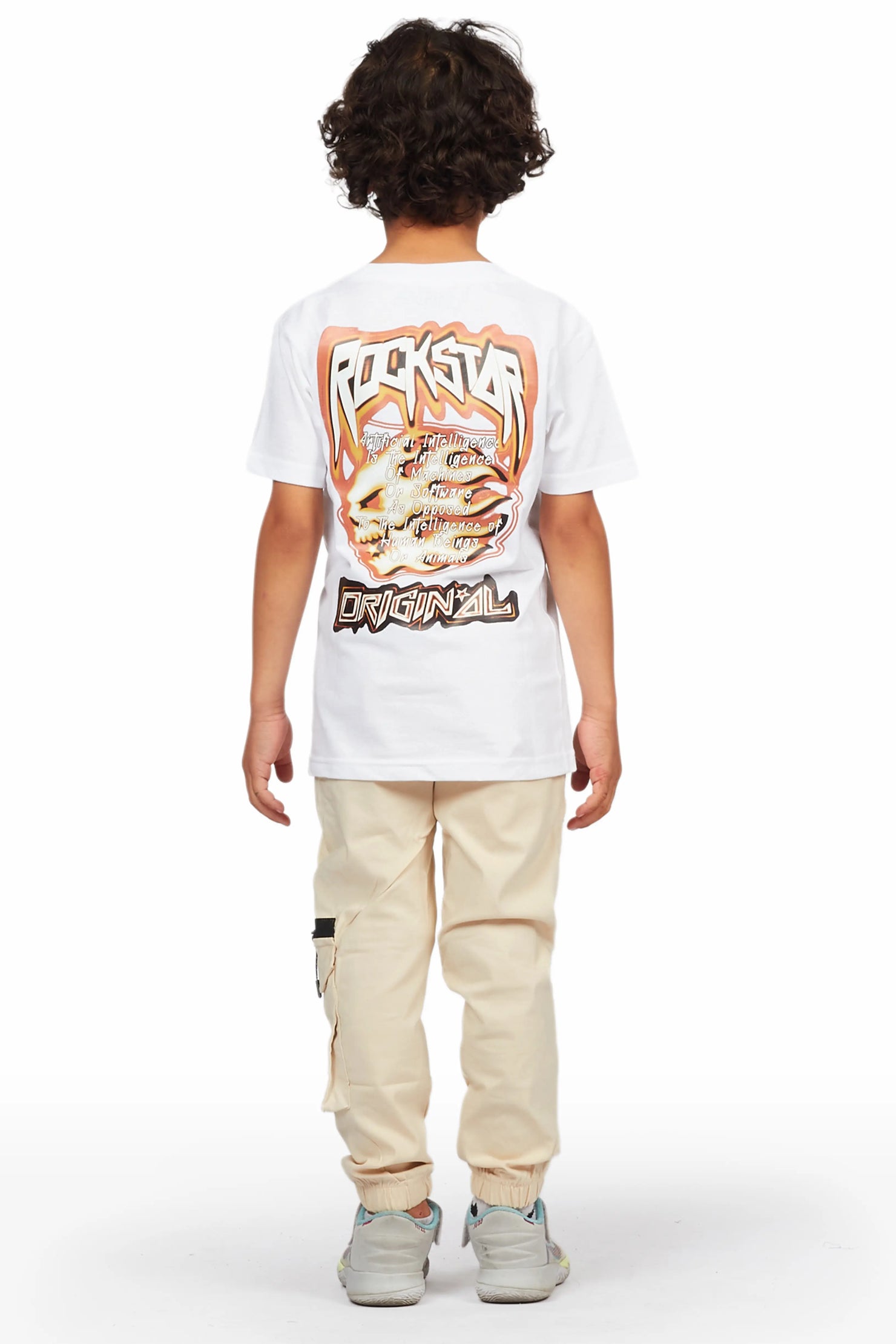 Boys Yuuki White/Beige T-Shirt Cargo Pant Set