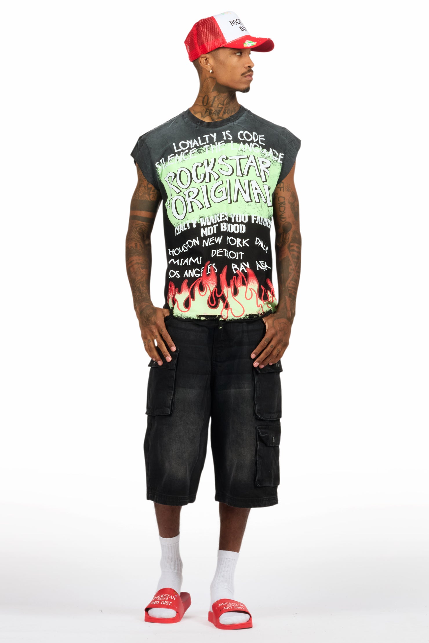 Beno Black Muscle Tee/Denim Jort Set