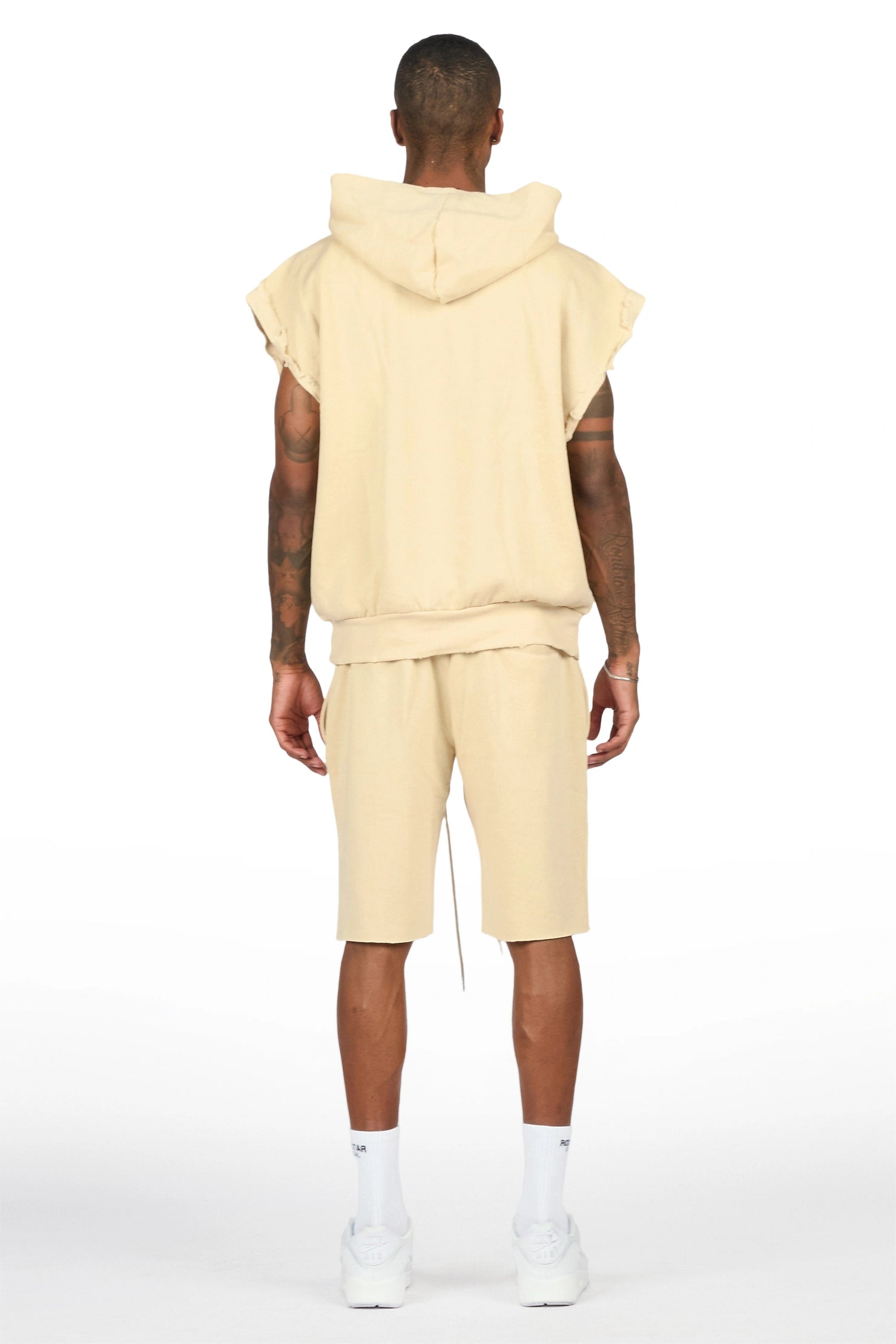 Jantra Beige Cut Sleeve Hoodie Short Set