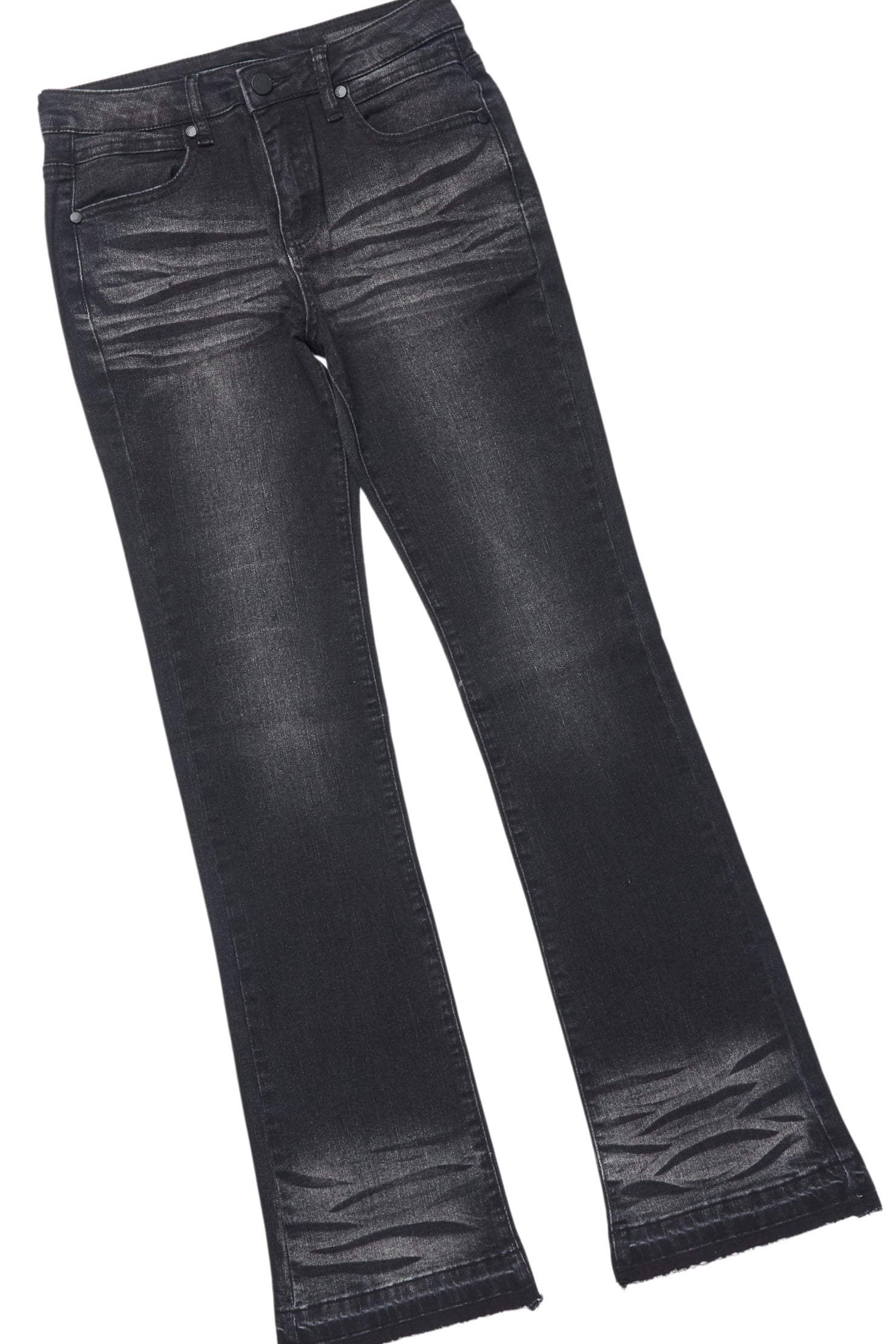 Boys Lake Black/Beige T-Shirt/Dag Dark Grey Stacked Flare Jean Set