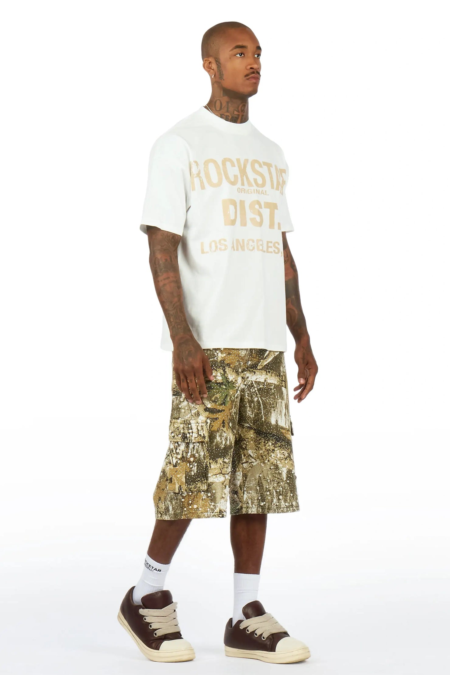 Sevyn White/Tree Camo Rhinestone T-Shirt Denim Jort Set