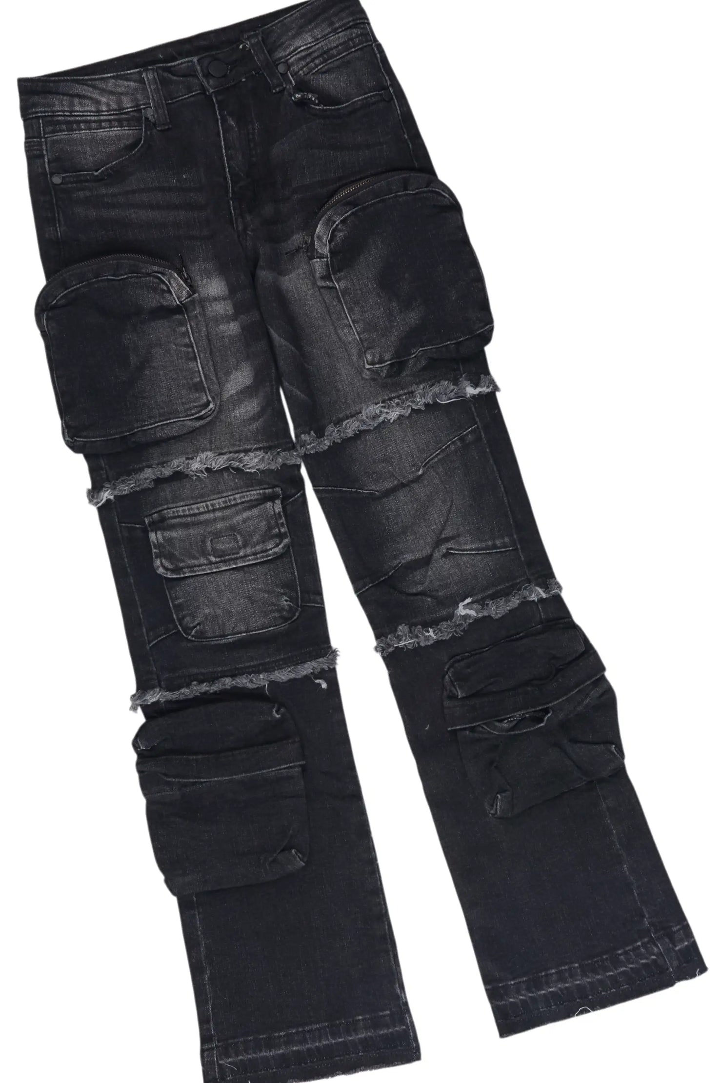 Girls Delaney White/Dark Grey T-Shirt Stacked Jean Set