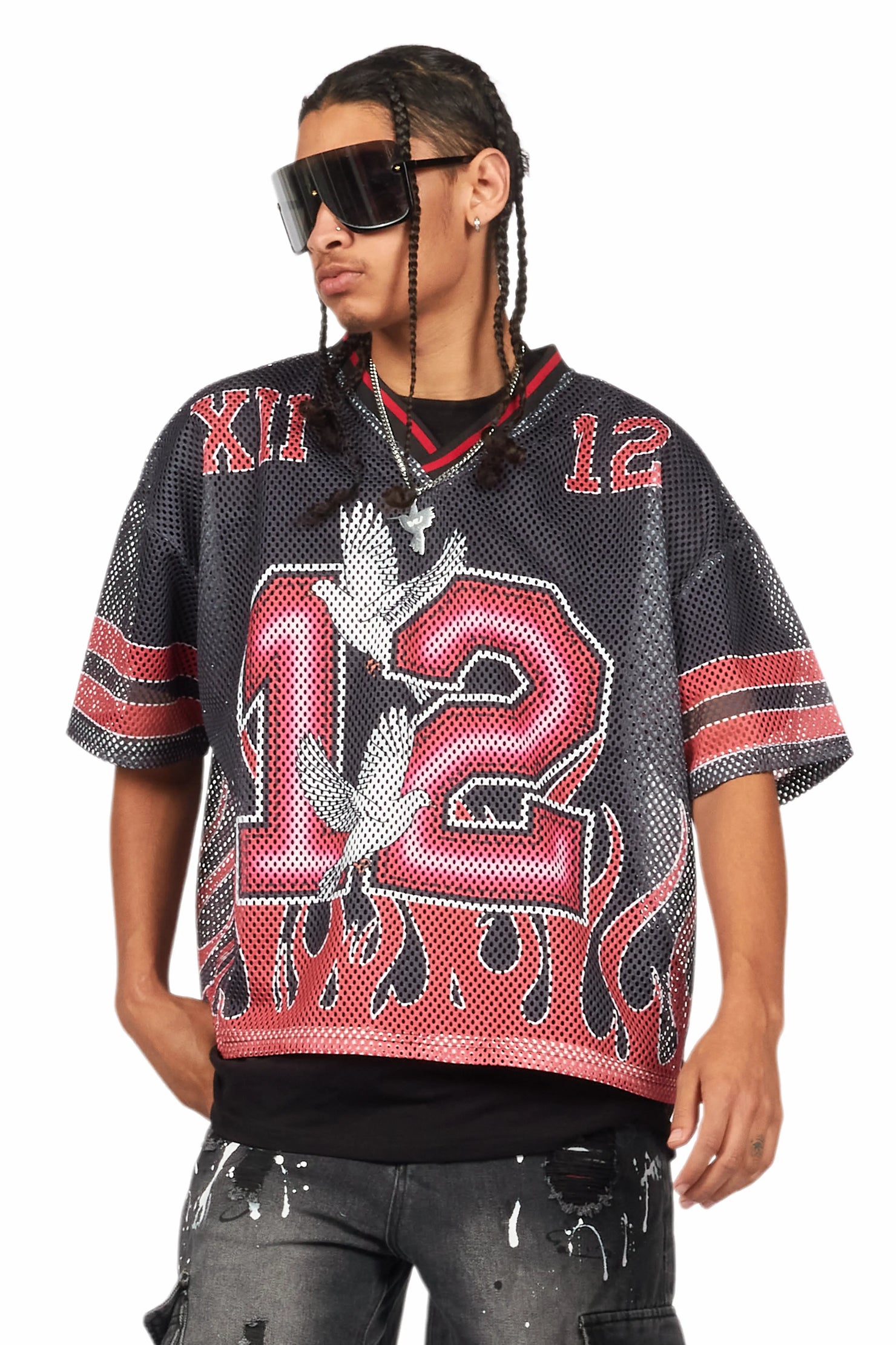 Lukas Black Oversize Graphic Mesh Jersey