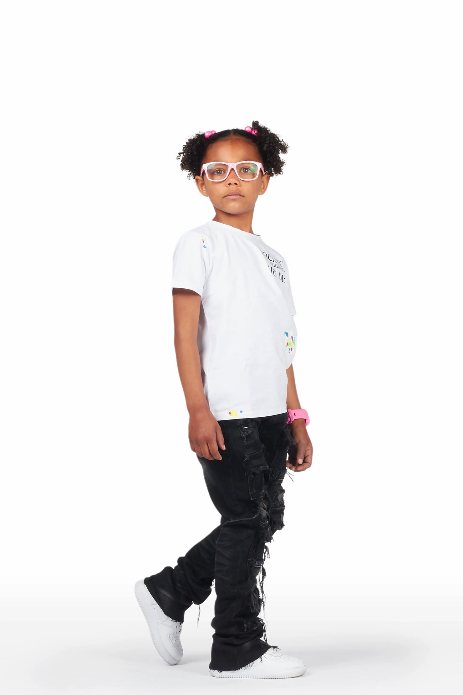 Girls Aalia Black Super Stacked Flare Jean