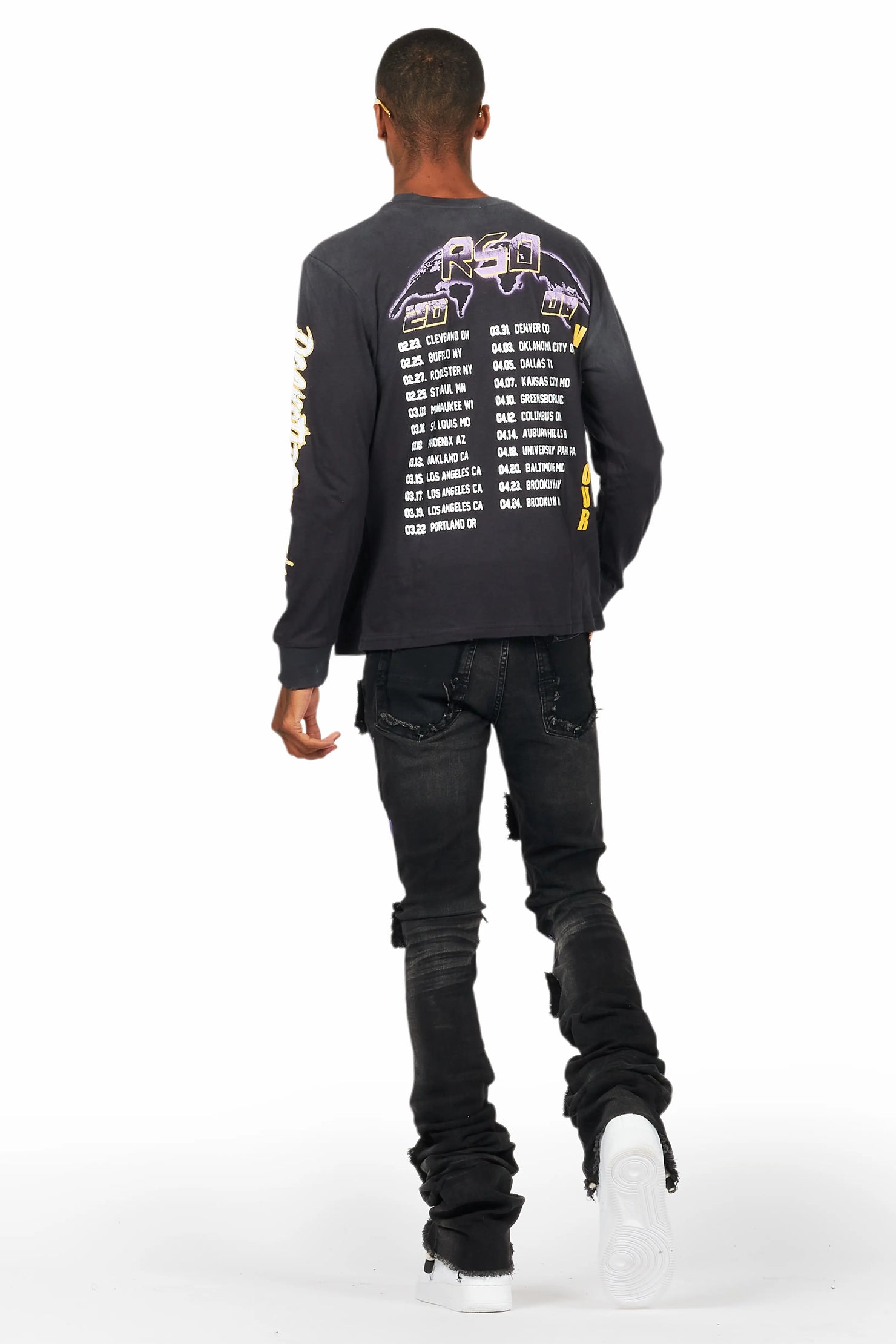 Amelie Black Long Sleeve T-Shirt/Stacked Flare Jean Bundle