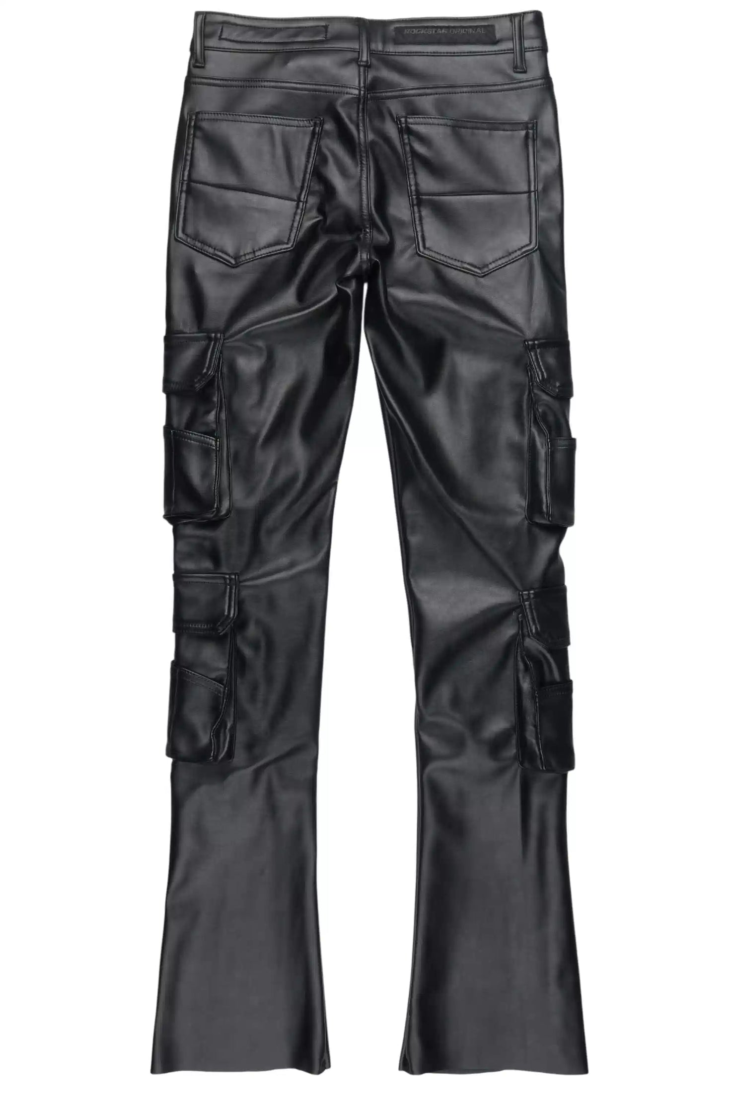 Keylor Black Stacked Flare PU Pants