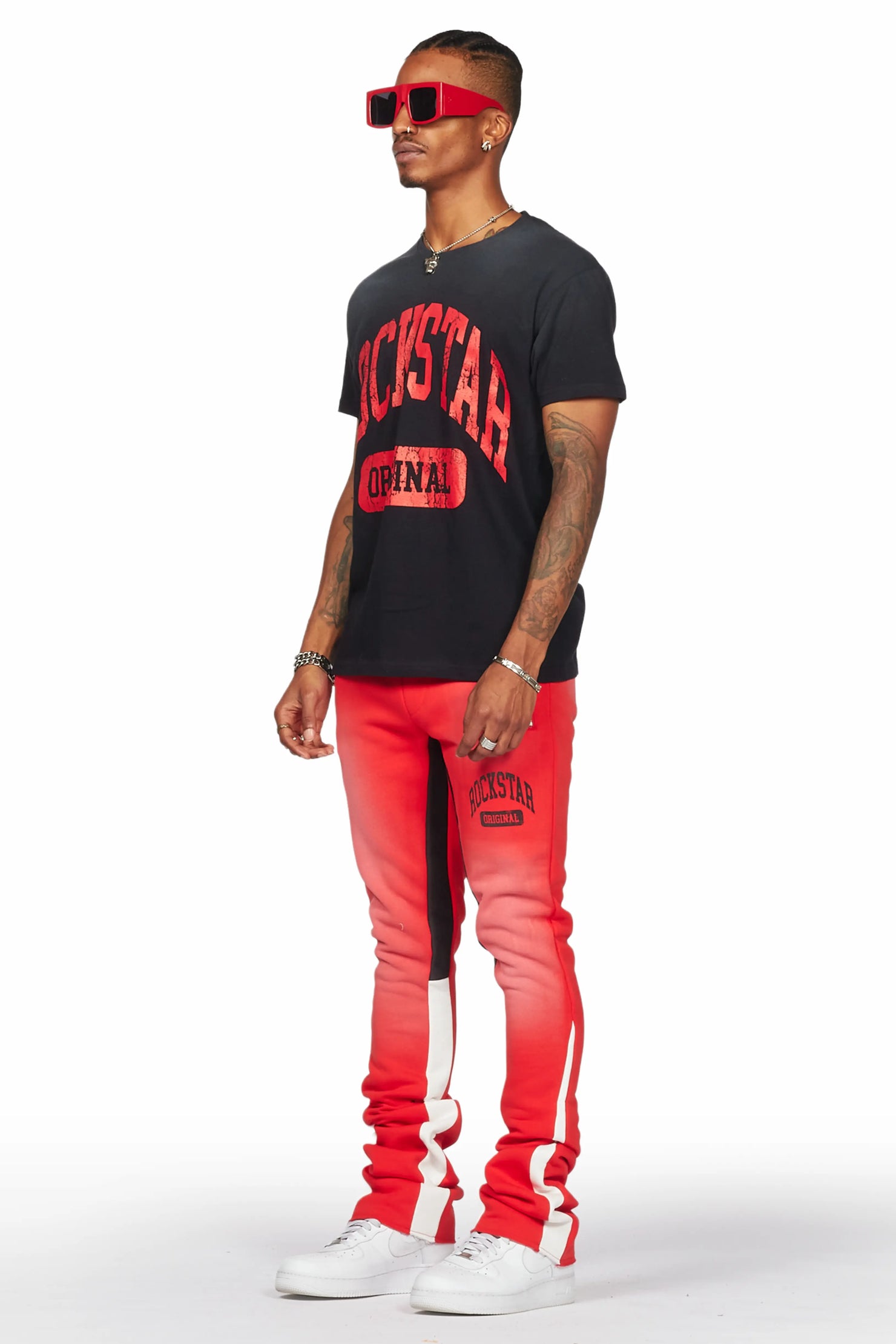 Members Black/Red T-Shirt/Stacked Flare Pant Set