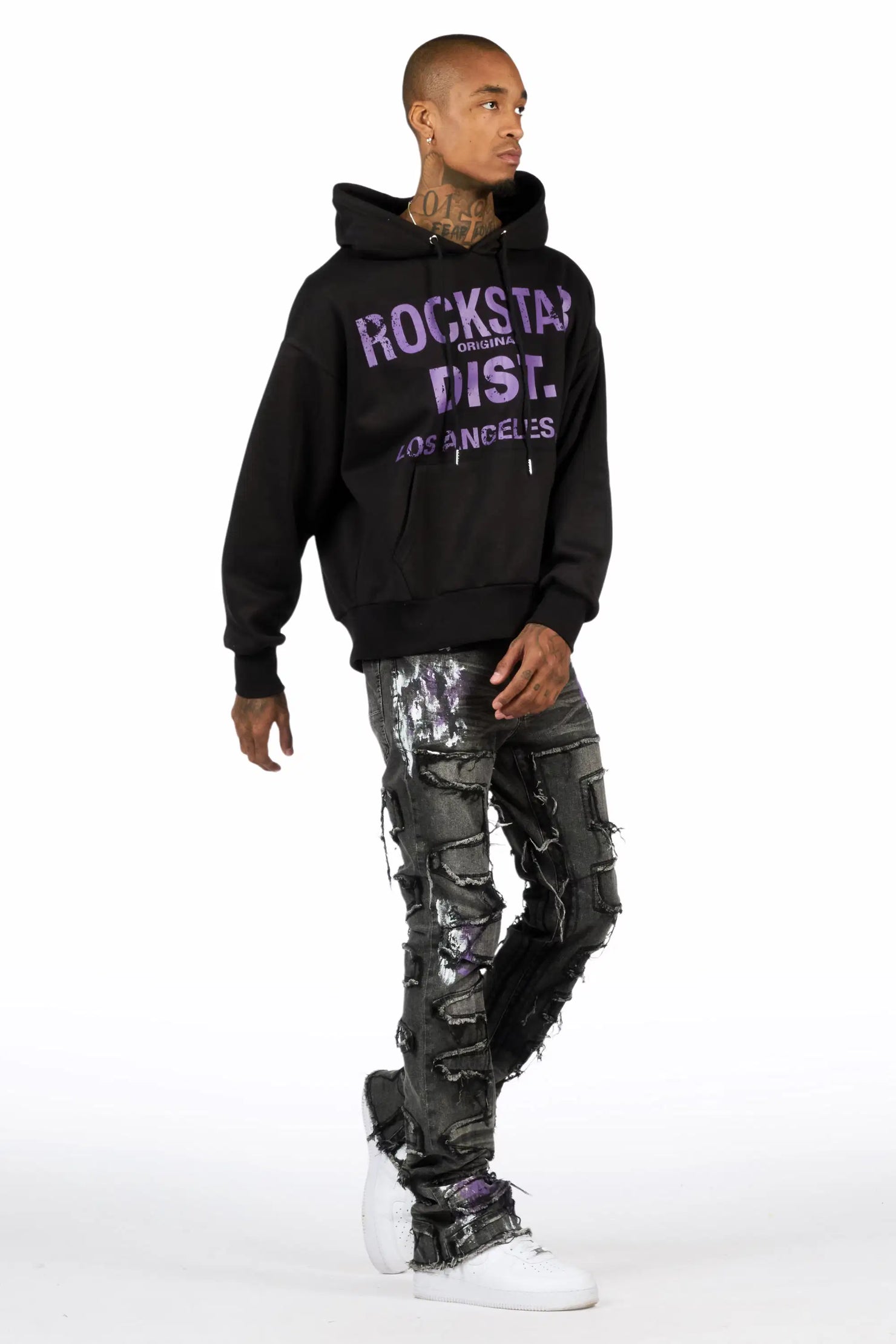 Saxon Purple/Black Hoodie/Stacked Flare Jean Set