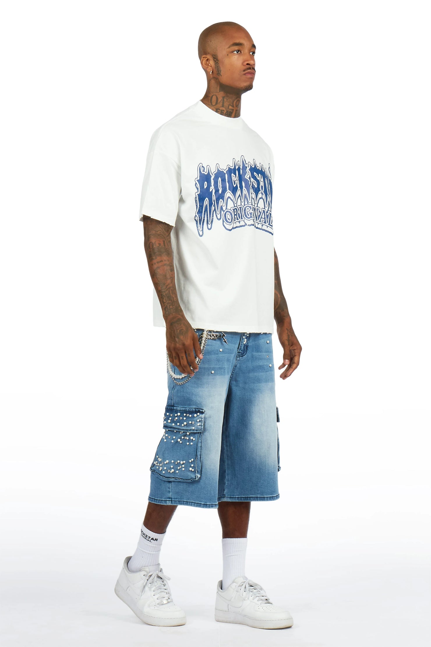 Teo Blue Rhinestone T-Shirt Denim Jort Set