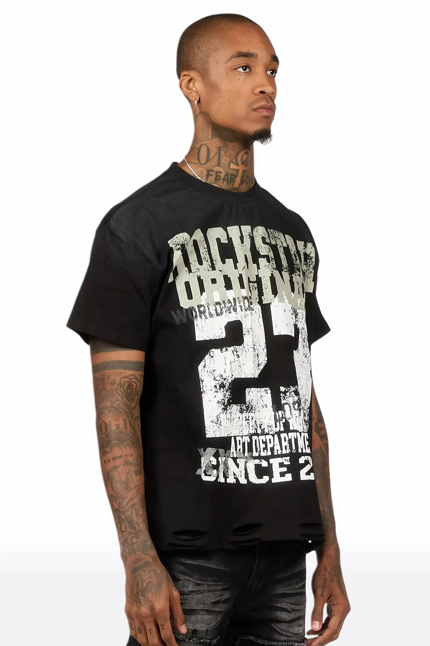 Kyvaris Black Oversized Graphic T-Shirt