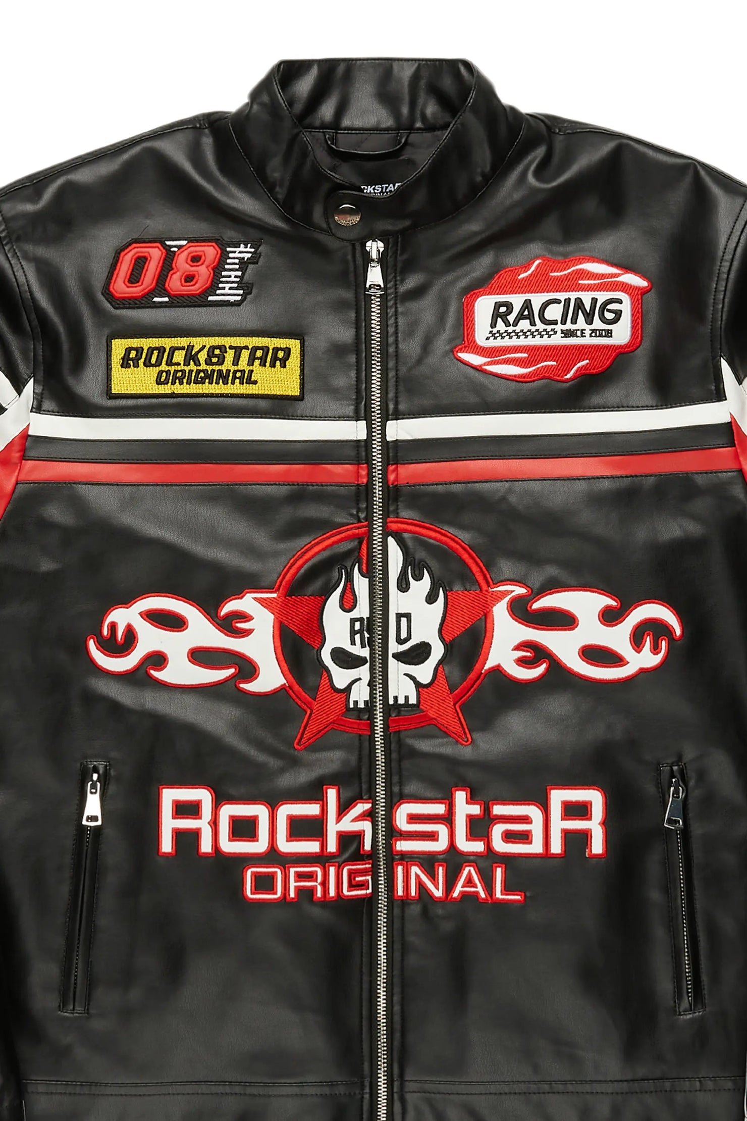 Roch Black/White Leather Moto Jacket