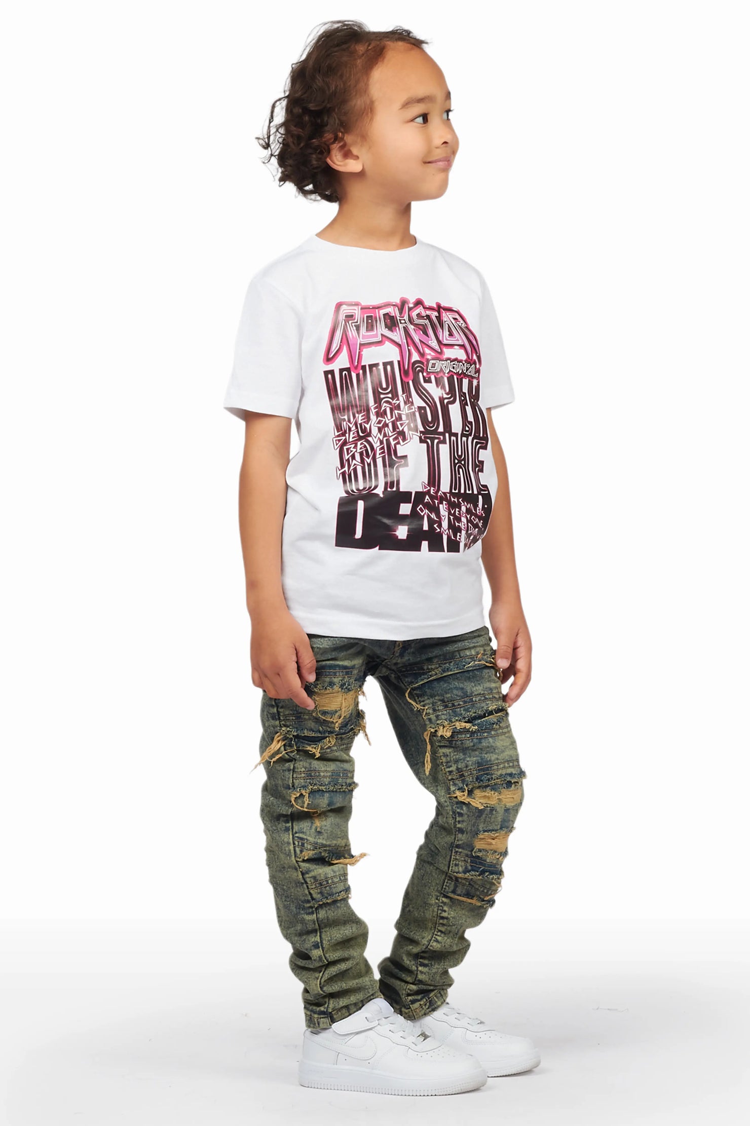 Boys Daiki White T-Shirt/Frayed Skinny Jean Set