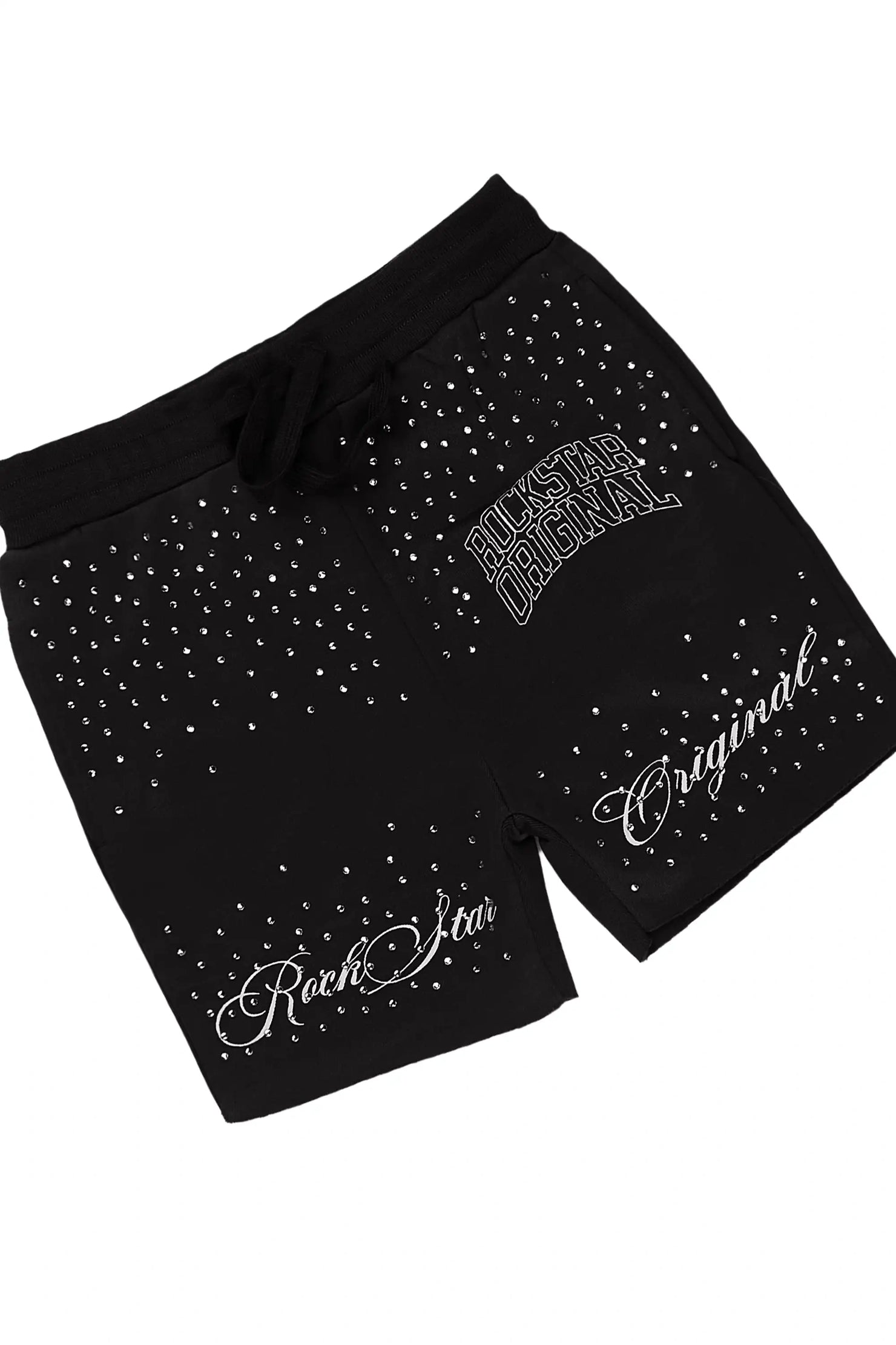 Boys Dripped Black Rhinestone Oversized T-Shirt/Short Set